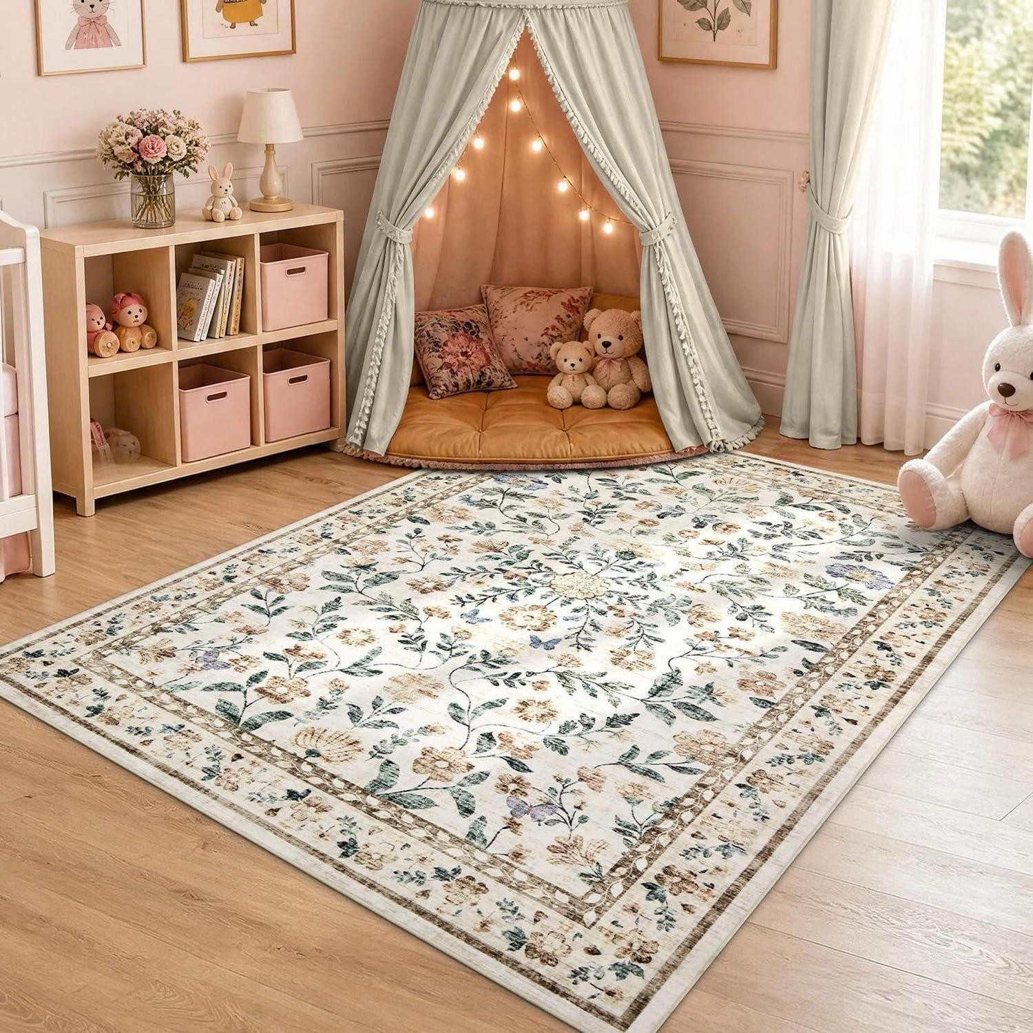 LuxusKollektion Läufer Blumen-Teppich 80x150cm Beige Used-Look, rechteckig, Höhe: 10 mm