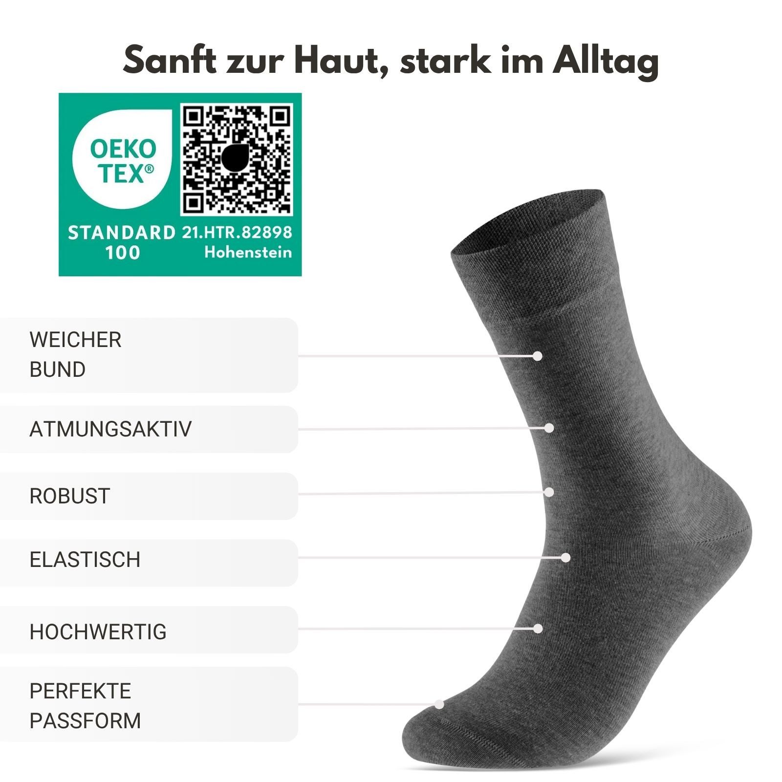 sockenkauf24 Businesssocken Premium Socken mit Komfortbund Herren & Damen Business Socken (Grau/Anthrazit/Schw, 10-Paar, 39-42) aus gekämmter Baumwolle mit Pique-Bund, ohne Naht