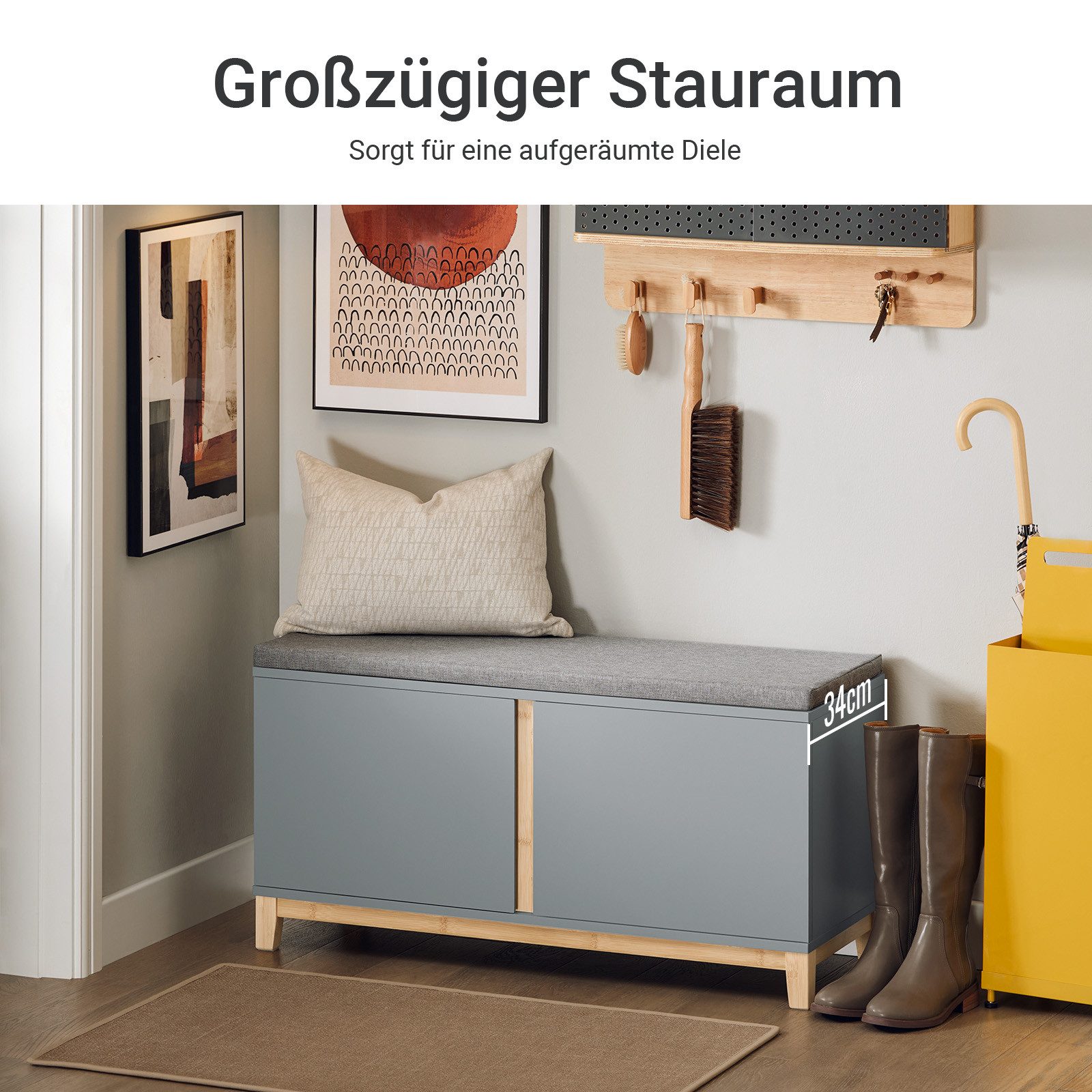 SoBuy Schuhbank FSR117, Schuhtruhe Sitzkommode Schuhregal mit sitzbank Sitzbank schmal, mit Sitzfläche Garderobenbank Sitzbank mit Stauraum Dielenbank