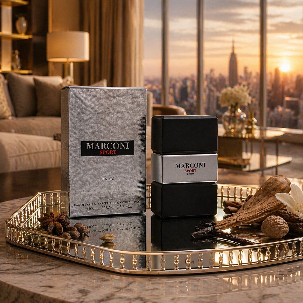 PRIME COLLECTION PARFUMS Eau de Parfum Marconi Sport Herrenduft Holzig Orientalisch aus Paris 90 ml, Hergestellt Paris Luxuriöser Herenduft, langanhaltend, edle Verpackung