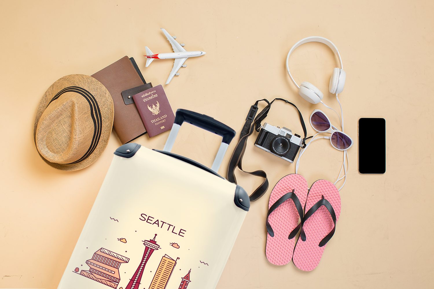 Handgepäck - Seattle Skyline Handgepäckkoffer Ferien, MuchoWow mit - Reisetasche Trolley, Reisekoffer rollen, Rollen, 4 USA, für