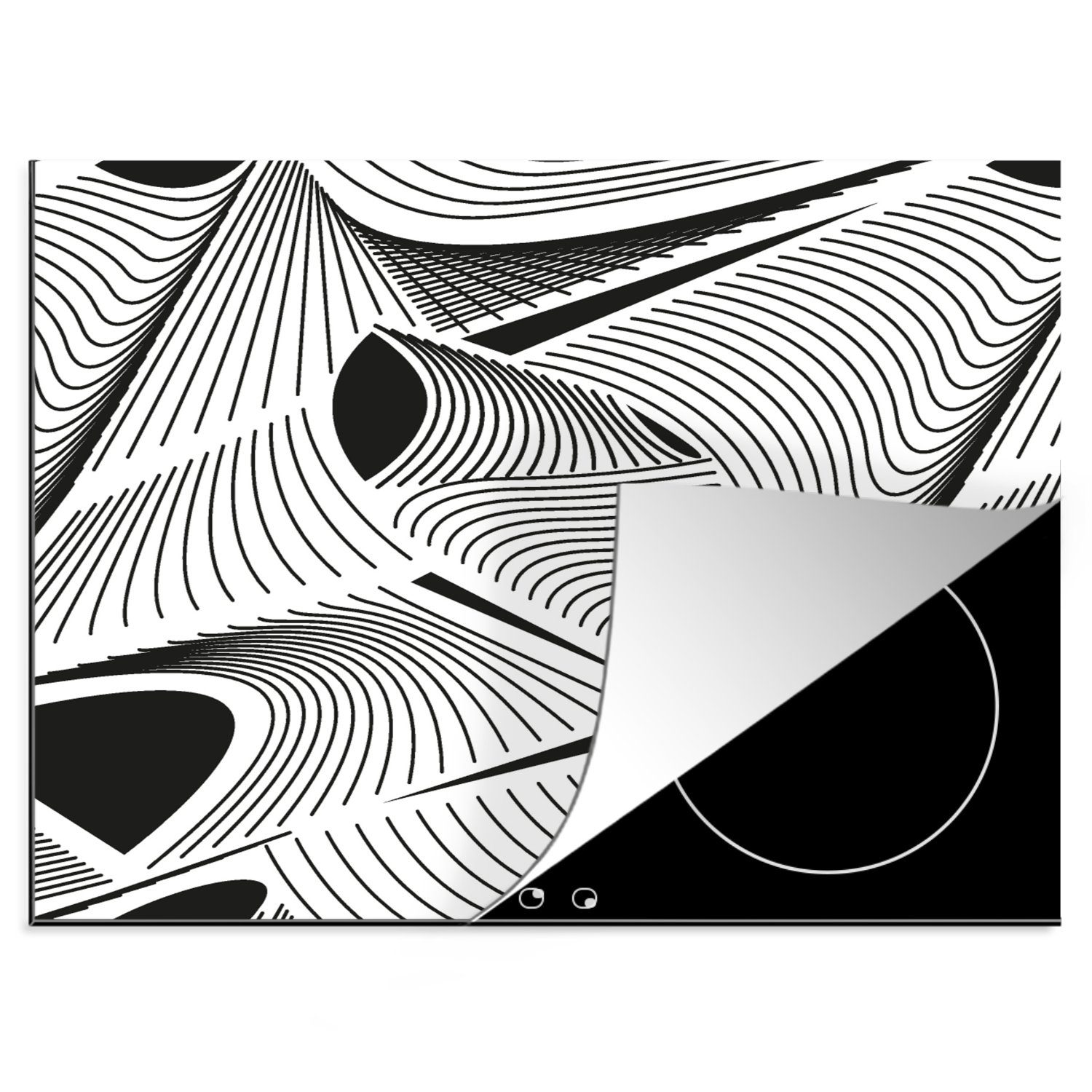 MuchoWow Herdblende-/Abdeckplatte Muster - Abstrakt - Schwarz und Weiß, Vinyl, (1 tlg), 60x52 cm, Mobile Arbeitsfläche nutzbar, Ceranfeldabdeckung