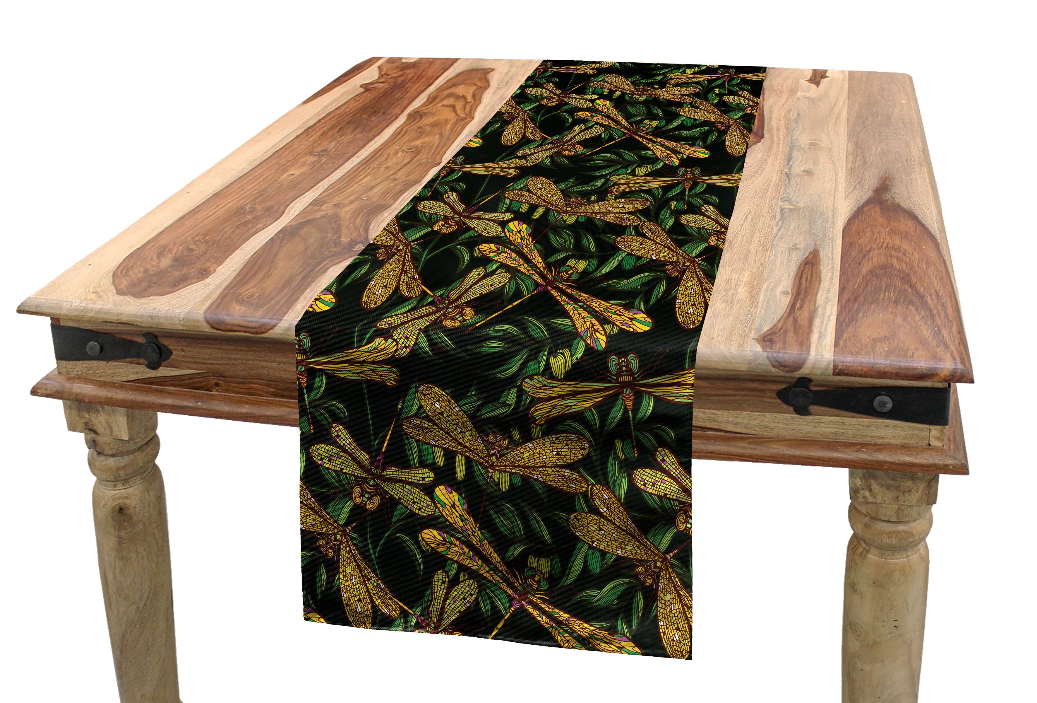 Abakuhaus Tischläufer Esszimmer Küche Rechteckiger Dekorativer Tischläufer, Libelle Grüne Blätter