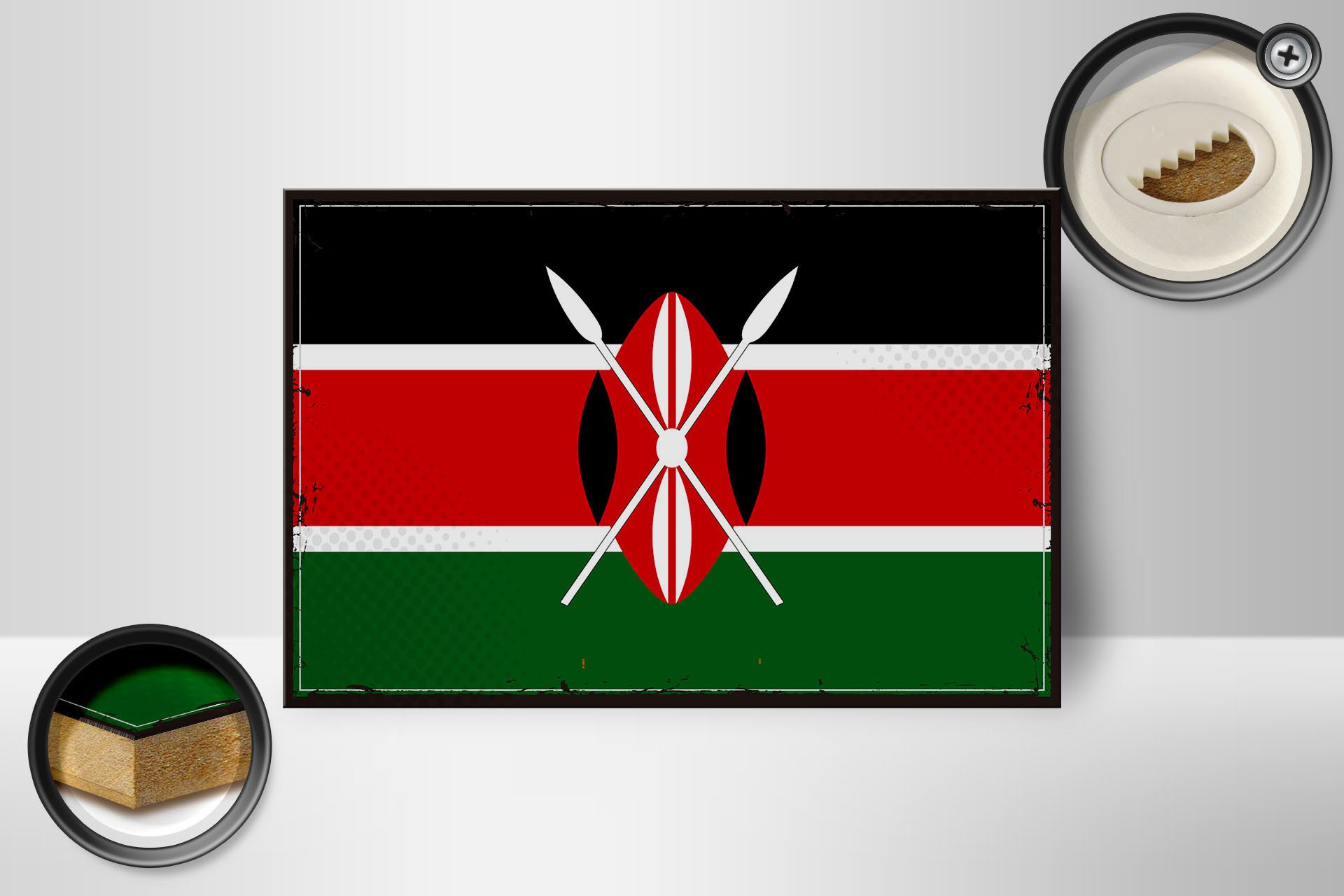Femer GmbH Holzbild Flagge Kenias 18x12 cm Retro Flag of Kenya, Flaggen (1 St), Glatte Holzfaserplatte (MDF), vorn beschichtet