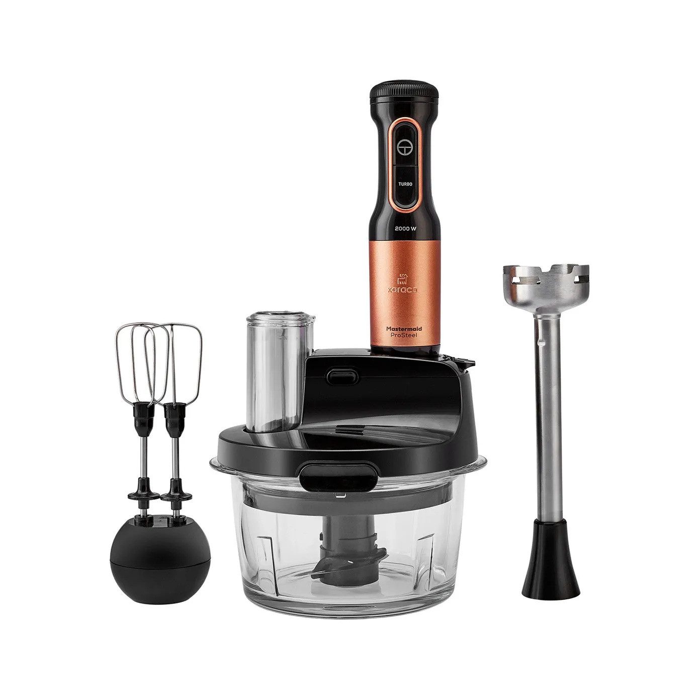 Karaca Küchenmaschine Mastermaid Küchenroboter aus Stahlglas Standmixer Zerkleinerer 2500 W Black Copper