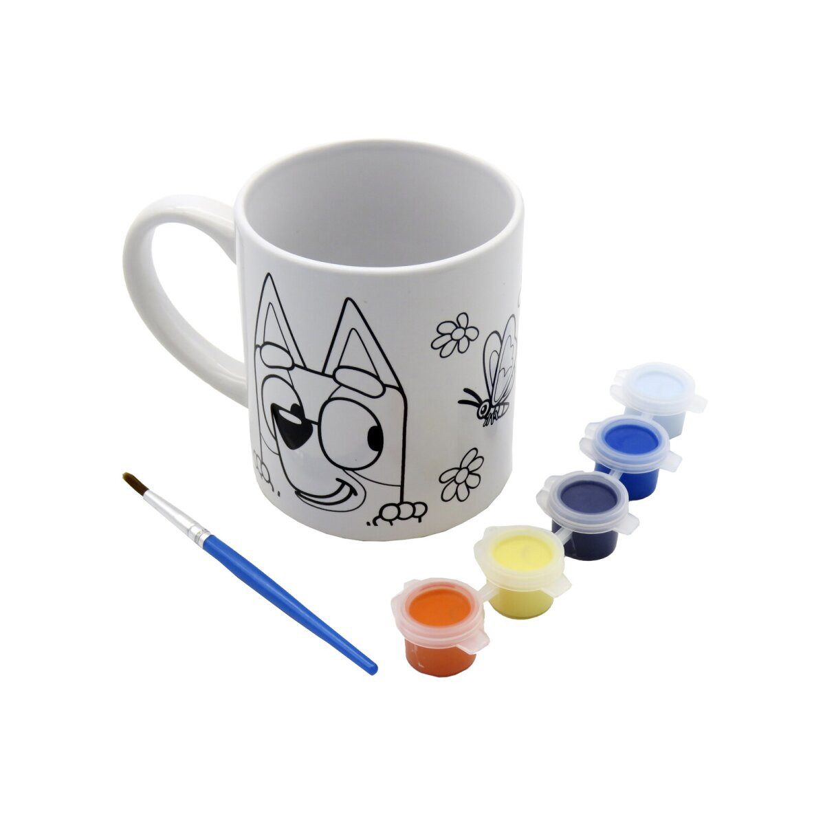 Bluey Kreativset Bluey Tasse 240ml zum Bemalen Set mit 5 Farben und Pinsel