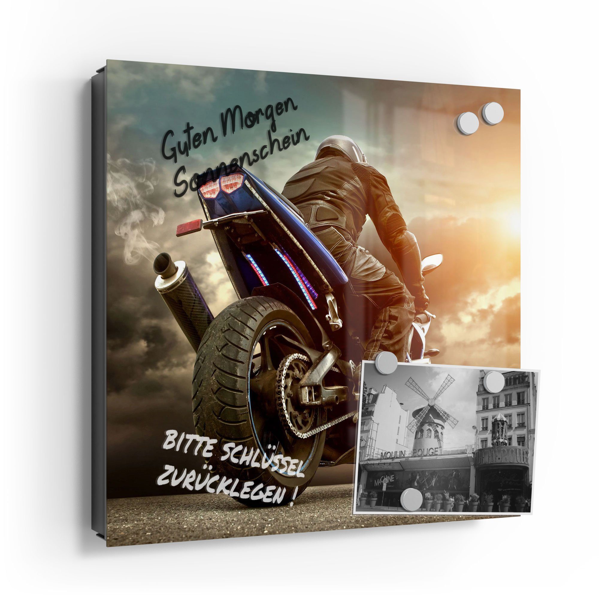DEQORI Schlüsselkasten 'Motorradfahrer vor Wolken', Glas Schlüsselbox modern magnetisch beschreibbar
