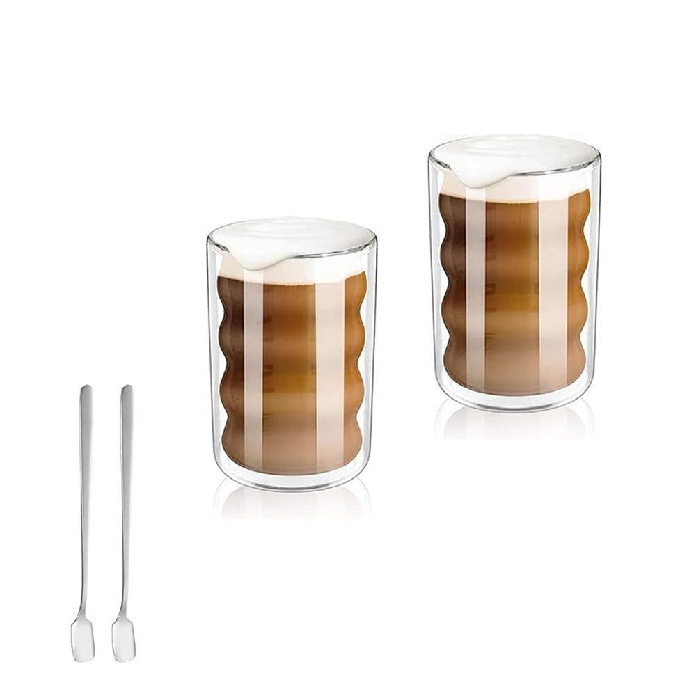 FELIXLEO Tumbler-Glas 2er Latte Macchiato Gläser, Doppelwandig Spiralförmig Thermoglas 400ml, 2-tlg.