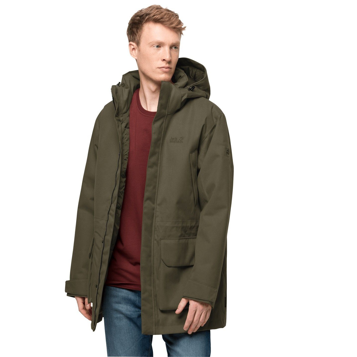 Jack Wolfskin Parka Fierce Wind (wasser- und winddicht, aus recycelten Materialien) grün