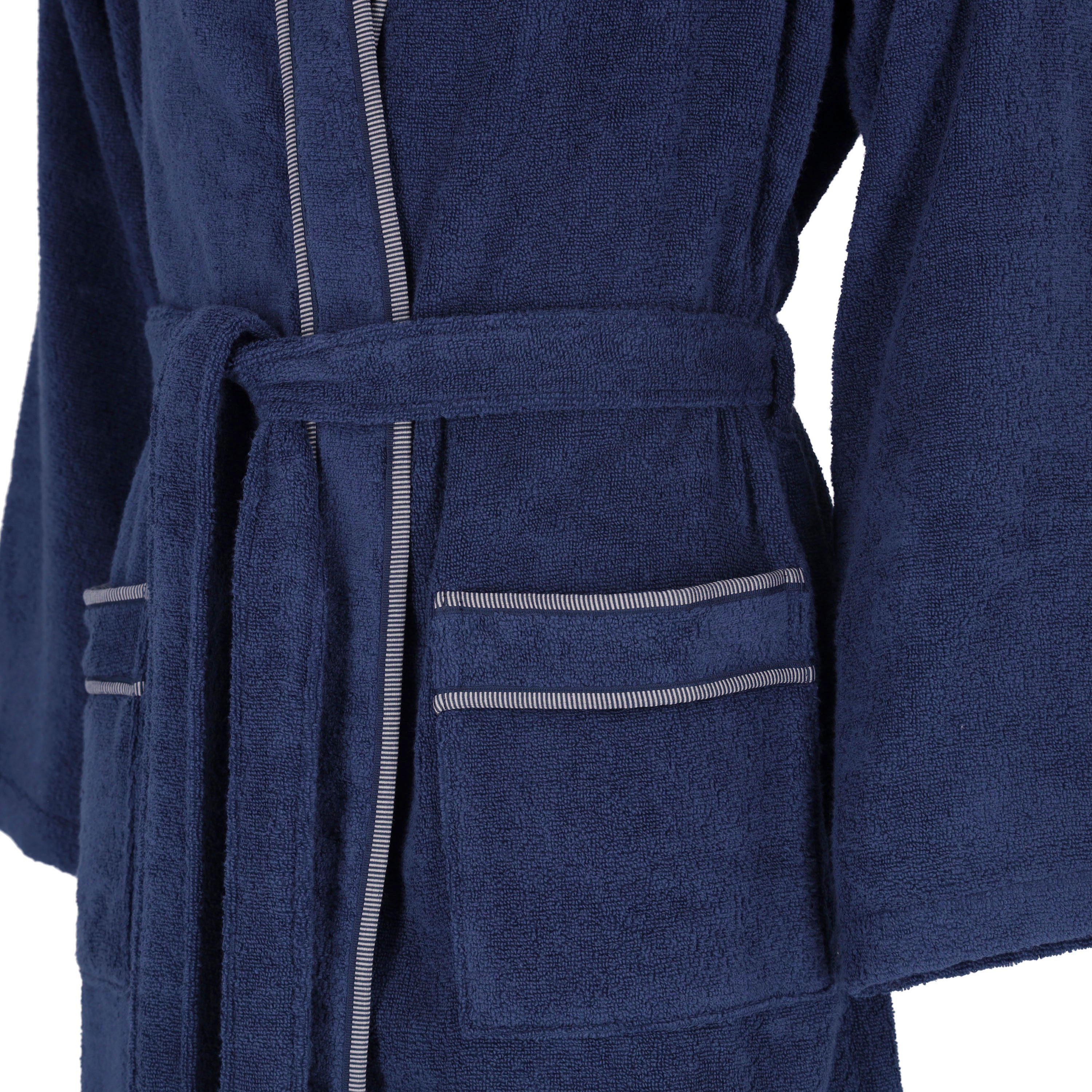 Vossen Herrenbademantel Jack, Kimono-Kragen, Gürtel Langform, blau marine Baumwolle