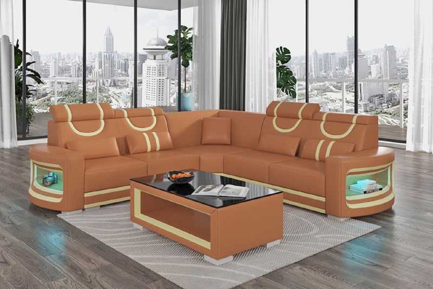 Neu, Wohnzimmer Ecksofa Form Design Europe Luxus Couch in Teile, L Braun Made JVmoebel Sofa Modern Ecksofa 3