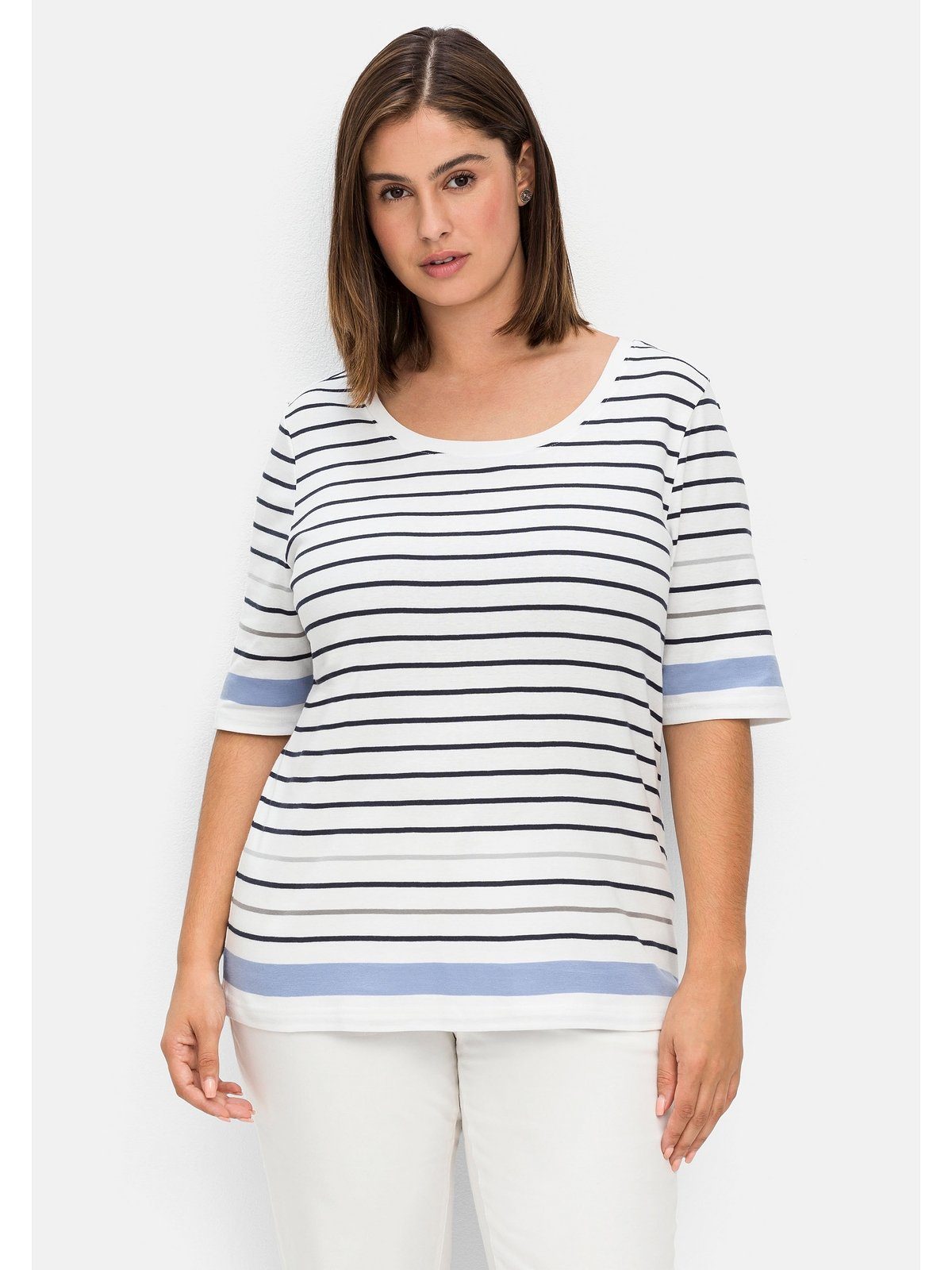 Sheego T-Shirt Große Größen in leicht tailliertem Schnitt, in Rippqualität | V-Shirts