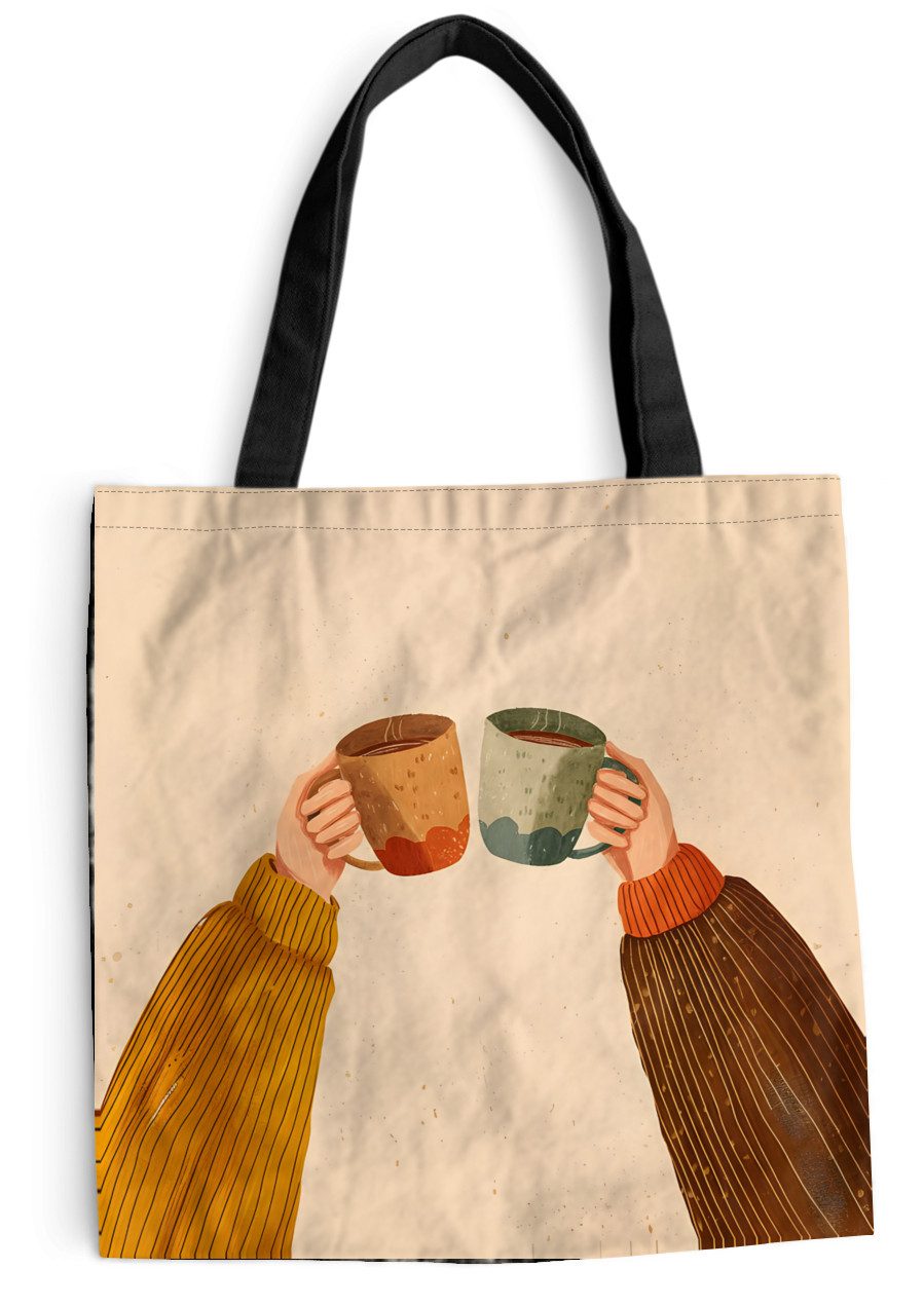 MuchoWow Shopper Illustration - Becher - Prost - Braun, Handtasche, Damen und Herren, Schultertasche, Umhängetasche, Tote Bag