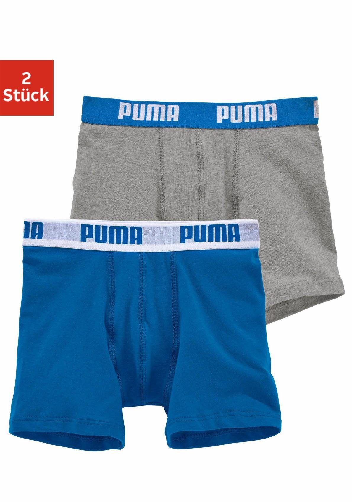 PUMA Boxer (Packung, 2-St) aus elastischer Baumwolle für Jungen grau-meliert, blau