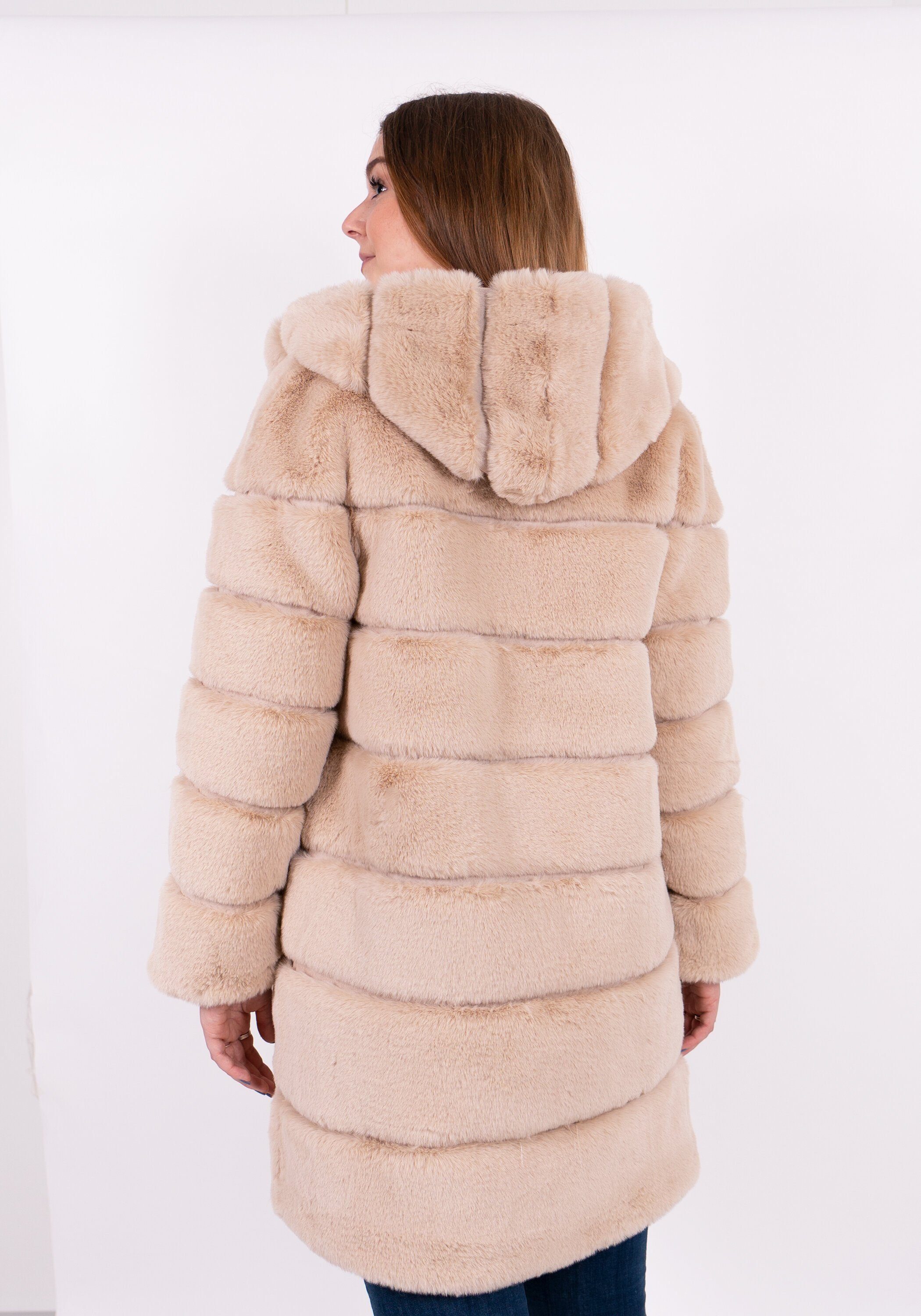 Mantel beige Cavosi in Web-Pelz Winterjacke Antonio