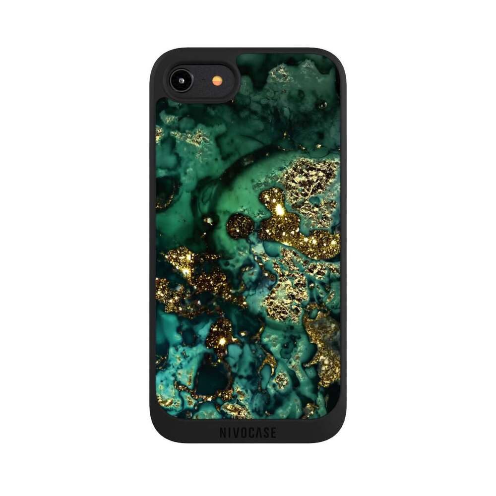NIVOCASE Handyhülle Marmor Glitzer Look Muster Cyan Glitter Marble Look, Apple iPhone 8 Handyhülle Hülle NIVOpure Case Schwarz