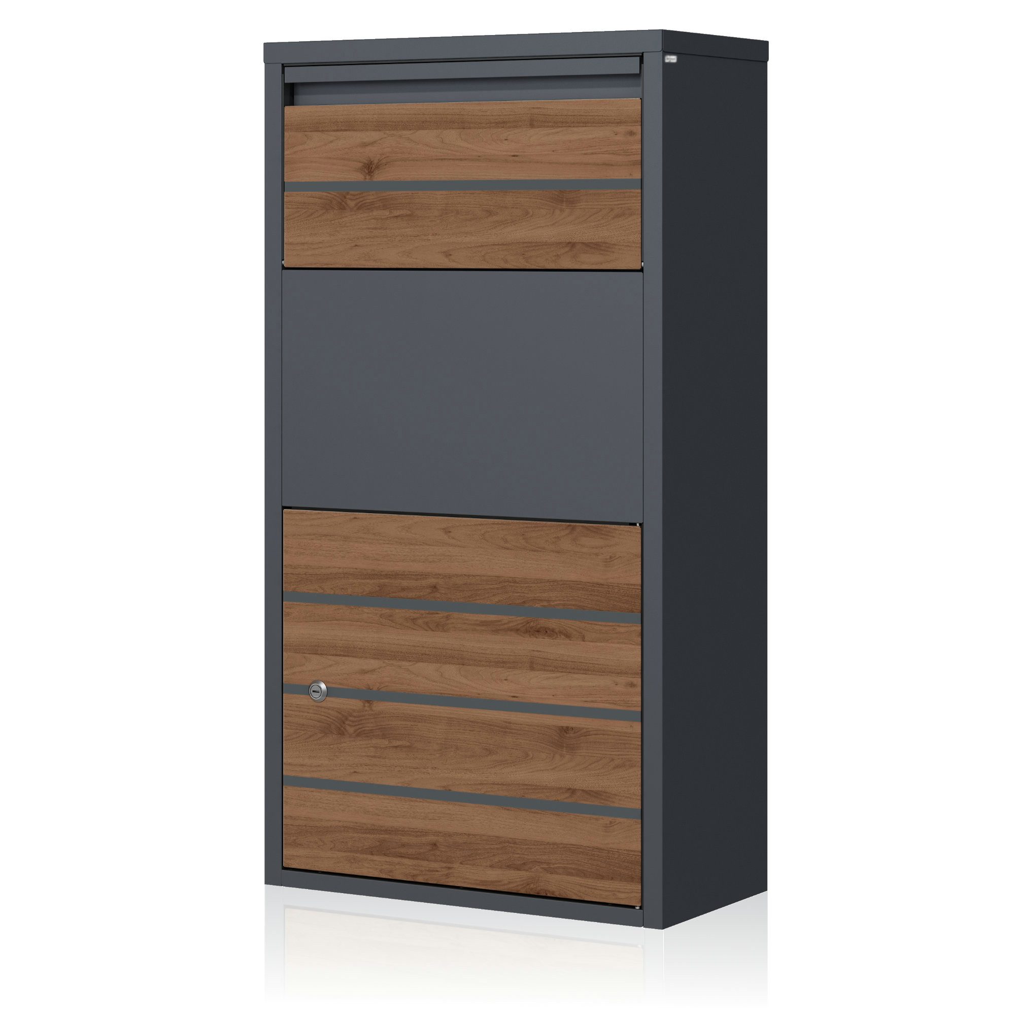 Zelsius Paketbriefkasten Paketbriefkasten, Walnuss, Anthrazit RAL 7016, pulverbeschichteter S (Paketbriefkasten), Diebstahlsperre