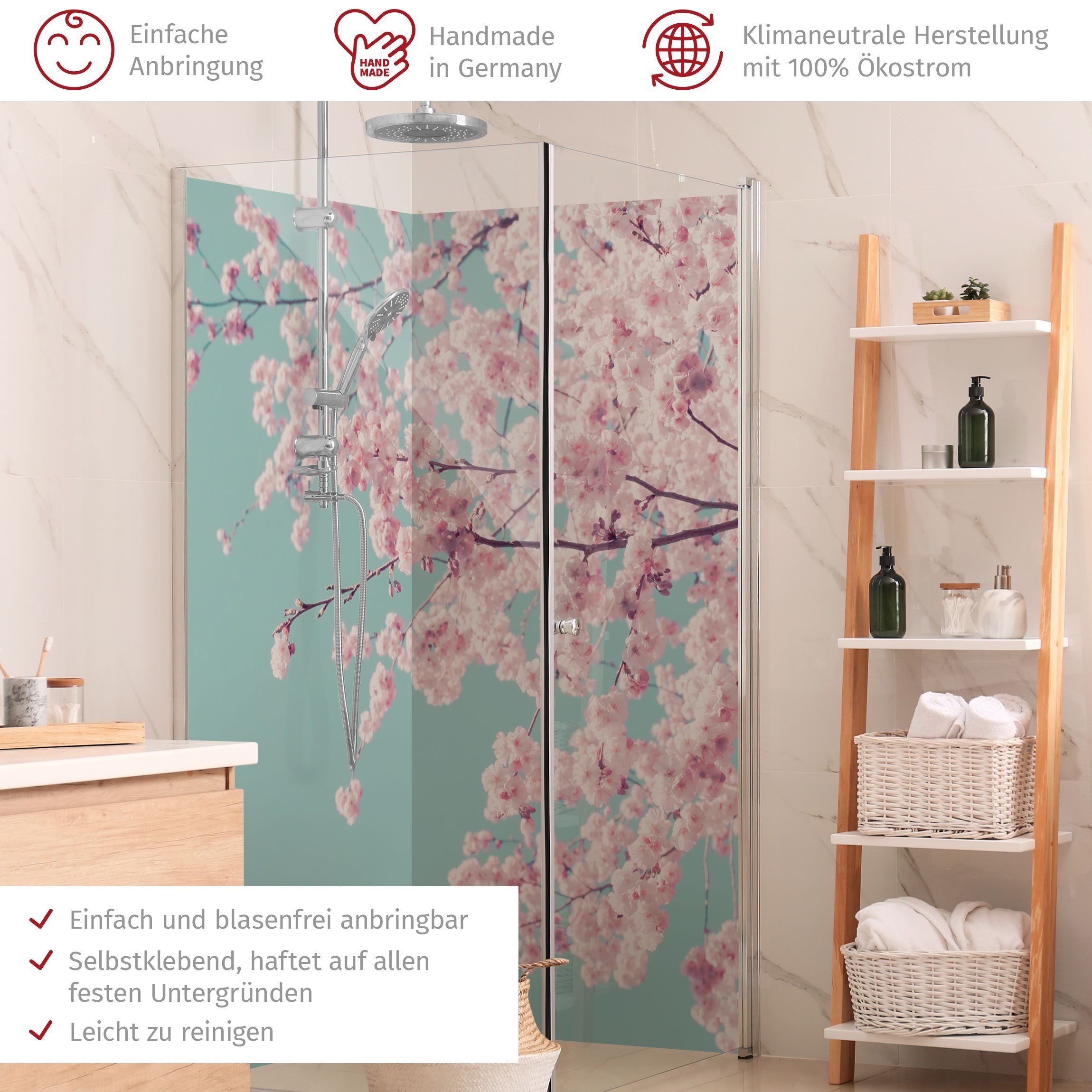Thumbnail - Bilderdepot24 Badrückwand Blumen rosa Duschrückwand ohne Bohren Dusche Landhaus, (2-tlg., Hart-Folie Smart matt 0,35 mm)...