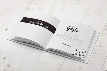 bigdaygraphix Notizbuch Hochzeits-Gästebuch Schwarz-Weiß 22x22 Quadrat, Fragen, Vorgefertigte Fragen für besondere Einträge.