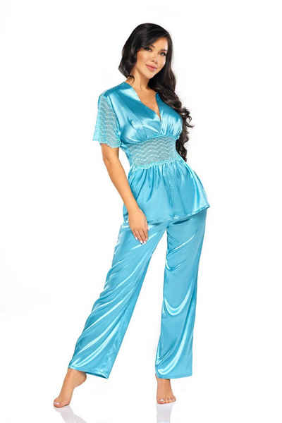 Beauty Night Fashion Negligé Pyjama-Set Missy türkis aus Satin Top mit kurzen (2-tlg)