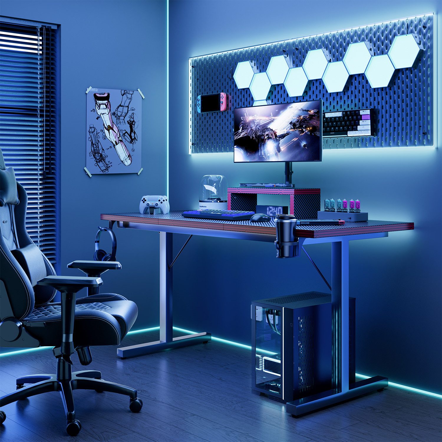 HOMALL Gamingtisch 140/160/180CM Kohlefaser Spieltisch, Computer günstig online kaufen