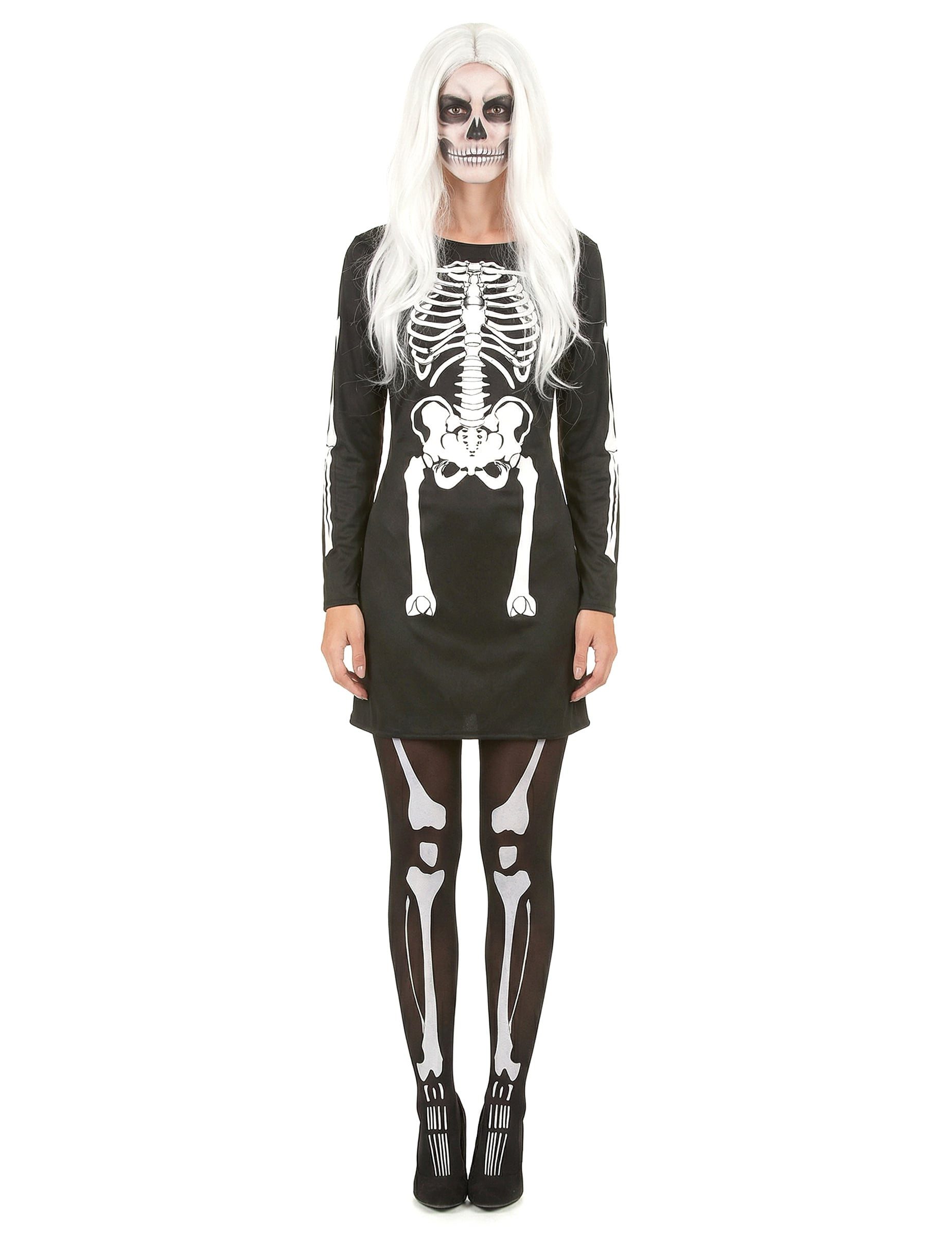 JADEO Kostüm Elegantes Skelett-Damenkostüm Halloween schwarz-weiss
