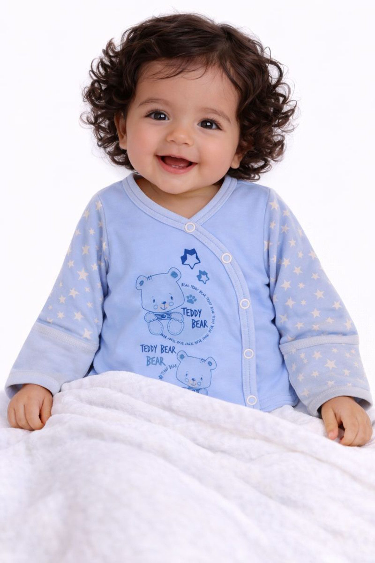 La Bortini Wickelbody Baby Bodys 3er Pack Wickelbodys Body in Blau mit Sternchen aus reiner Baumwolle, 44 50 56 62 68 74 80 86 92 98 104