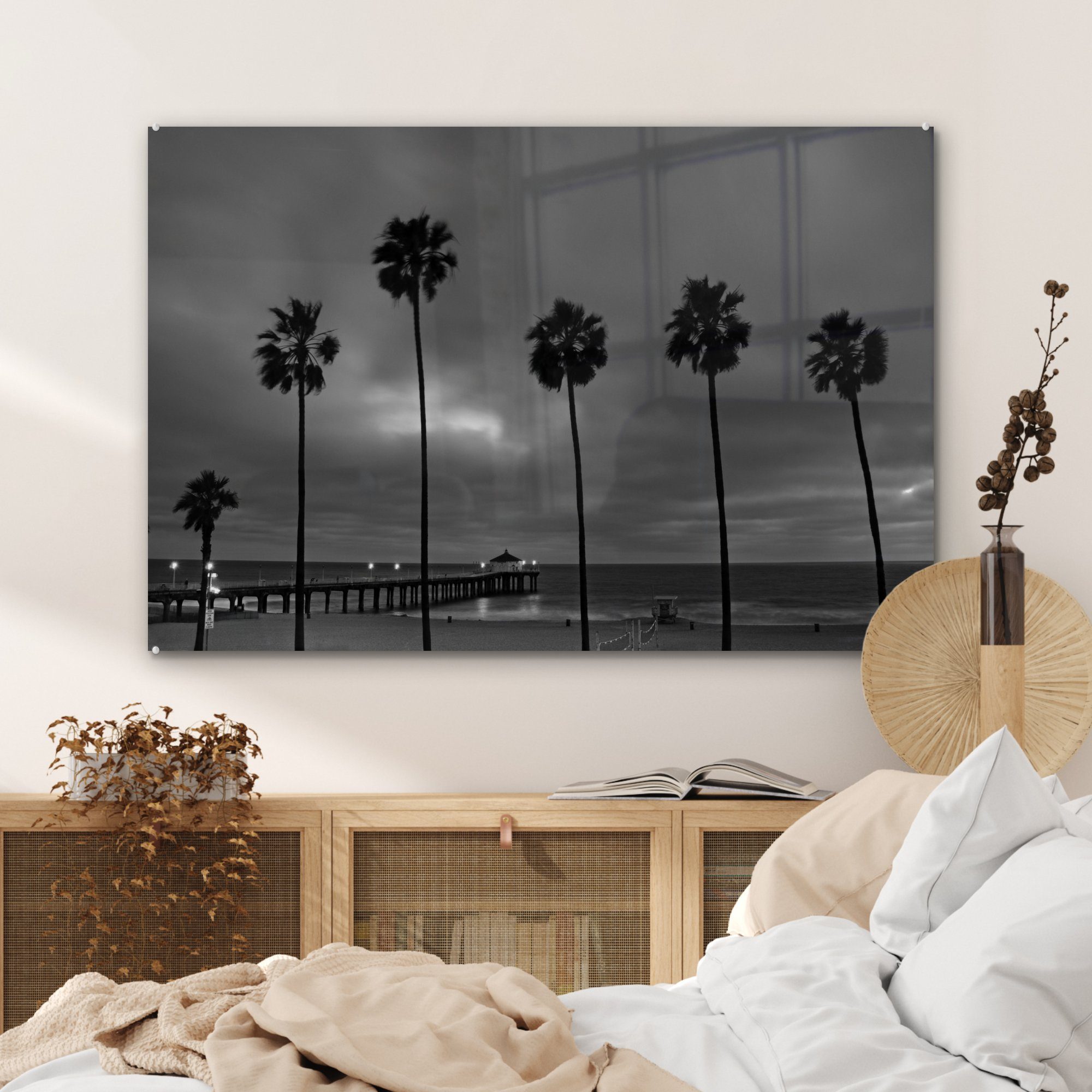Wohnzimmer Acrylglasbilder - - Acrylglasbild Manhattan (1 MuchoWow St), - Los Weiß, Schwarz Schlafzimmer & Angeles Beach