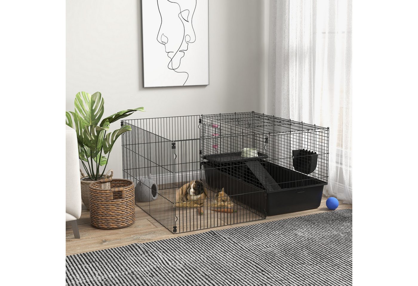 Thumbnail - PawHut Kleintierkäfig Kleintierkäfig Nagerkäfig mit Zubehör Kleintierstall Stahl Schwarz, 112.5L x 99B x 54Hcm