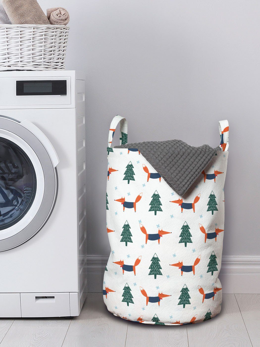 Abakuhaus Wäschesäckchen Wäschekorb mit Griffen Pine für Northwoods Weihnachten Kordelzugverschluss Fox Waschsalons