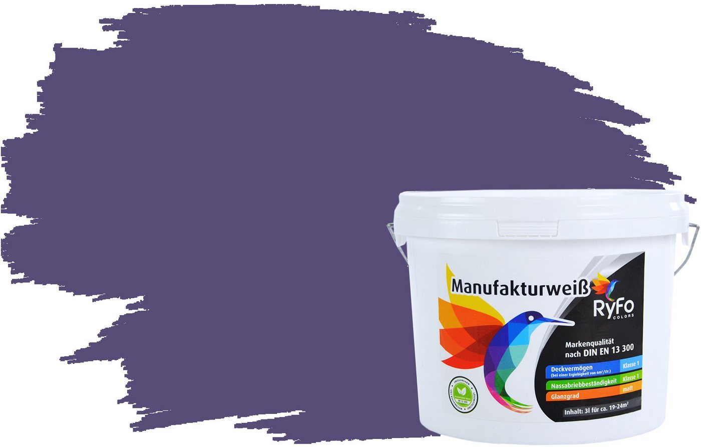 RyFo Colors Wand- und Deckenfarbe Manufakturweiß Violetttöne, 1 L reicht für ca. 8 m², Deckkraft-/Nassabriebklasse 1, matt, atmungsaktiv, für Innenräume
