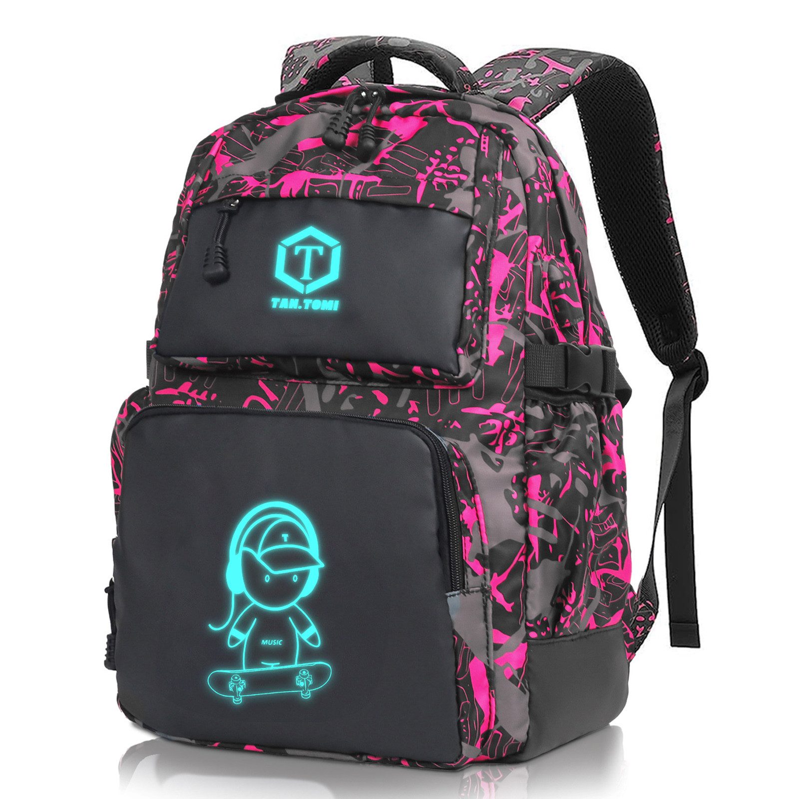 TAN.TOMI Schulrucksack Rucksack Jungen Schulrucksack Mädchen Teenager Jugendliche Daypacks, Kinder Reflektierender Schultasche Outdoor Camping Groß Schulranzen