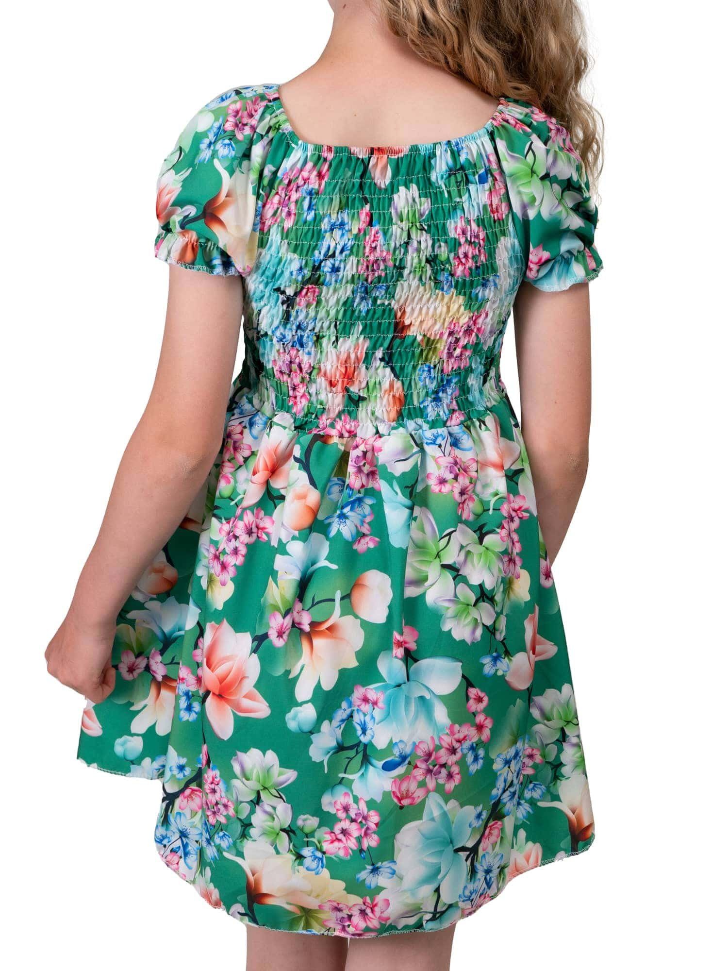 KMISSO Sommerkleid Mädchen Kleid smoked 30382 tragen Oberteil zu (1-tlg) bequem Puffärmel Dunkelgrün