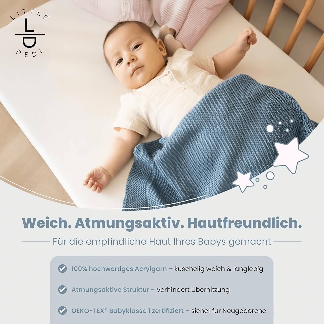 Babydecke Baby Strickdecke, Babydecke, Weich & Atmungsaktiv, 80x100cm, Rauchblau, Little Dedi