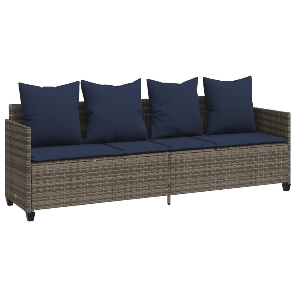 vidaXL Gartenliege Sonnenliege mit Kissen Grau Poly Rattan, 1 St.