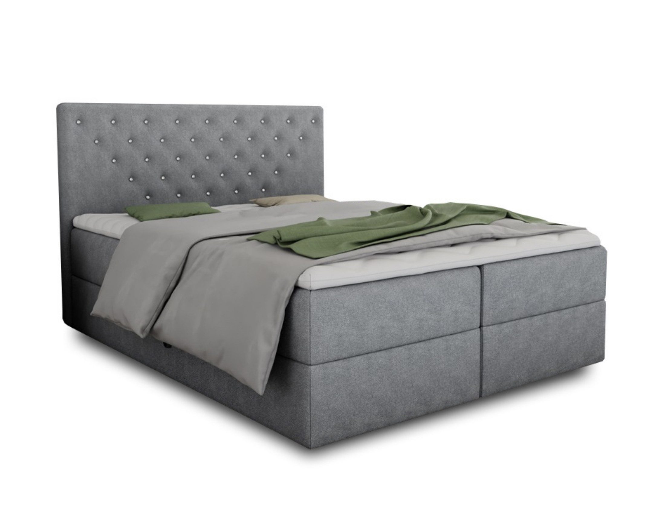 Deine Möbel 24 Boxspringbett Polsterbett Komplettbett Hotelbett BEATE mit Strasssteinen (Ehebett Bett inkl. Matratzen H3 oder H4 zur Auswahl), 120x200 140x200 160x200 180x200 200x200 inkl. Topper aus Kaltschaum