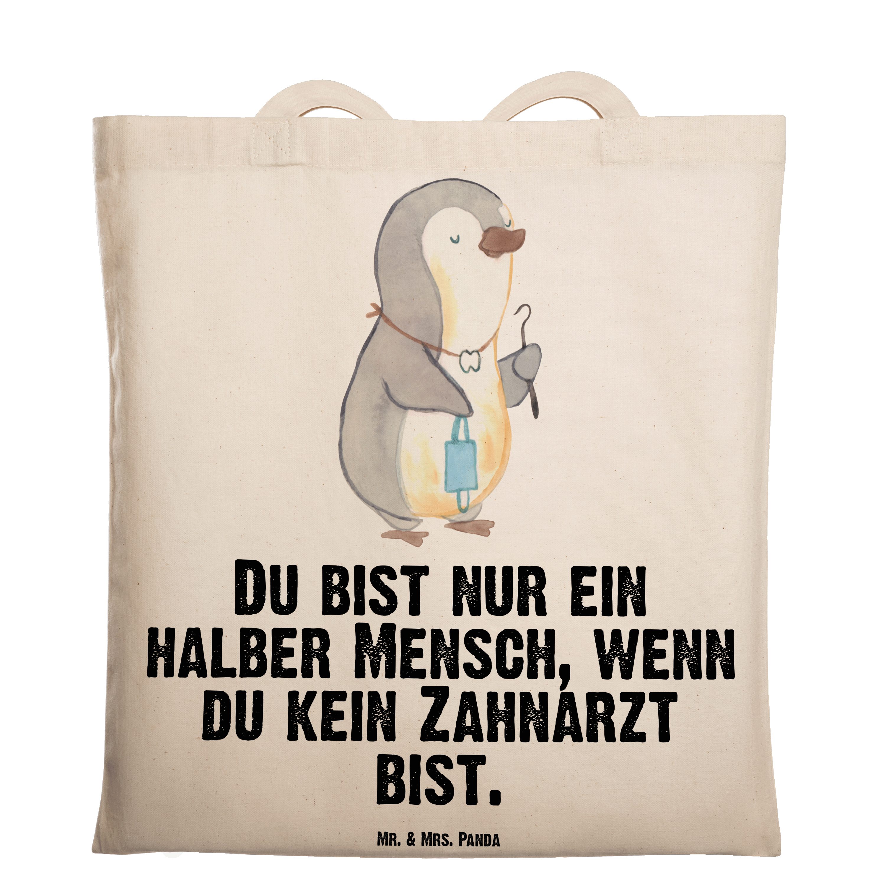 Mr. & Mrs. Panda Tragetasche Zahnarzt mit Herz - Transparent - Geschenk, Jutebeutel, Abschied, Arb (1-tlg)