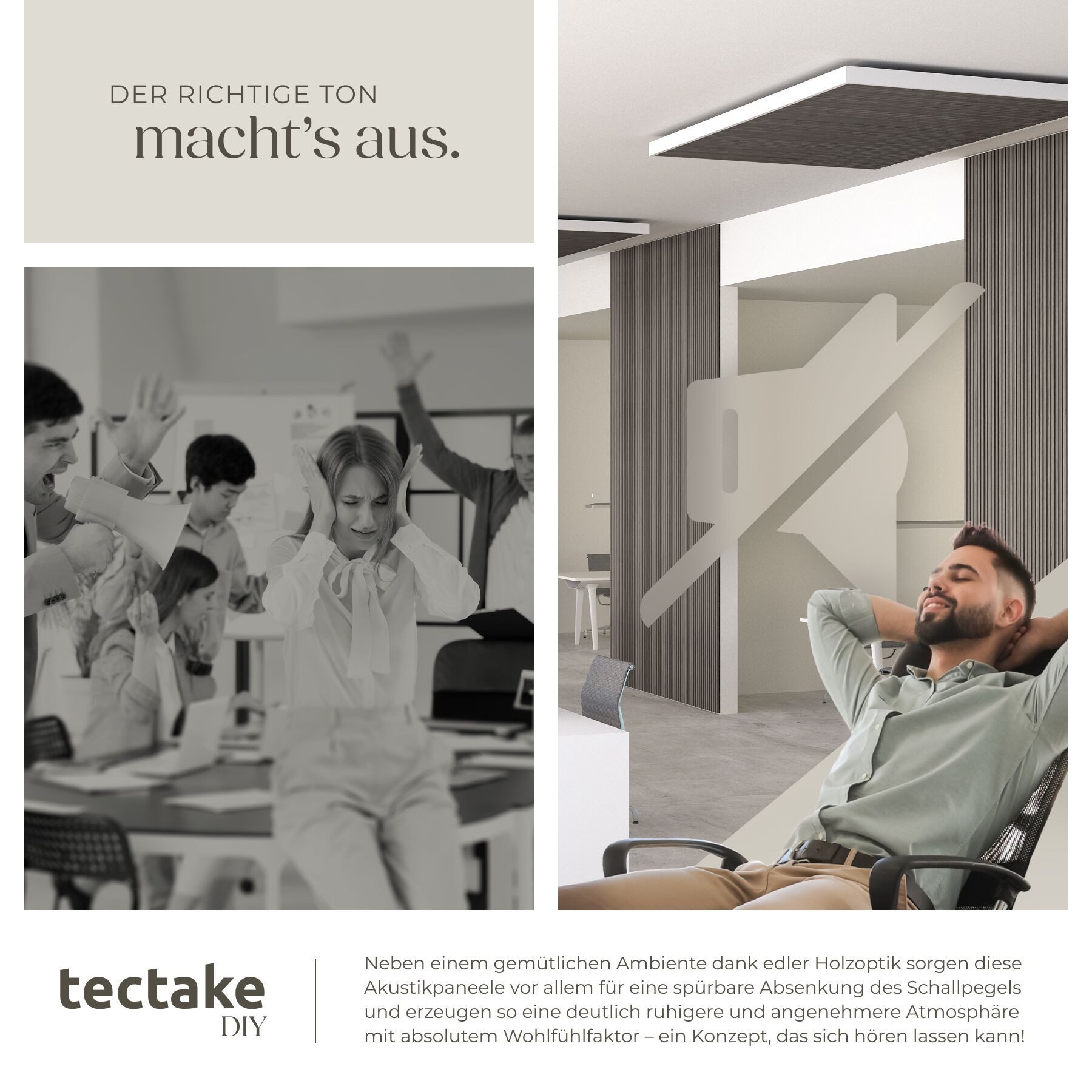 tectake Wandpaneel Schallabsorber 3D MDF Echtholzfurnier 120x60cm schallabsorbierend, BxL: 60x120 cm, (Akustikmodule SonicWall III, 4-tlg., in Eiche hellgrau) e – Bild 5 von 5