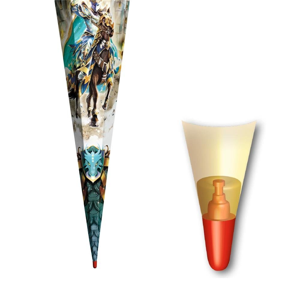 Roth Schultüte Ritter, 85 cm, eckig, mit blauem Tüllverschluss, Rot(h) Spitze