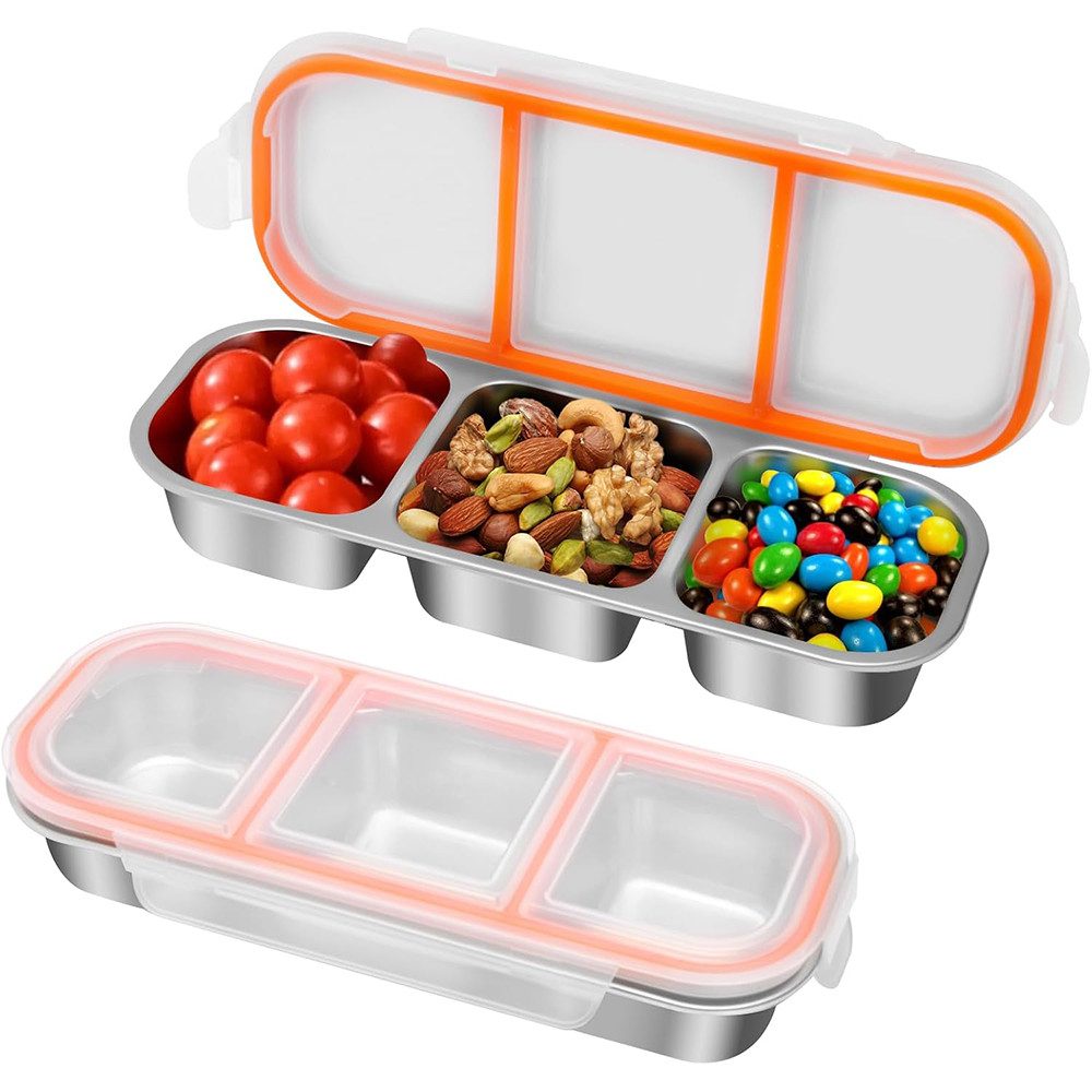 AFKSMILE Lunchbox 2 Stück Snackbox mit Fächern Edelstahl, Tragbare Brotdose Kinder, Unterteilte Snackdose für Süßigkeiten Gewürze Nüsse Keksen Gemüse