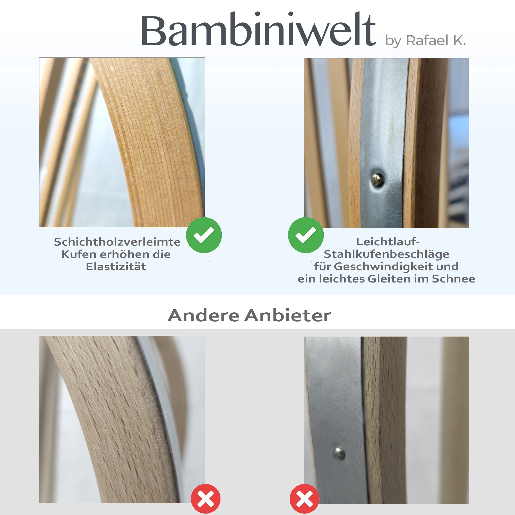 BambiniWelt by Rafael K. Schlitten CE-Hörnerrodel Holzschlitten Hornschlitten mit Rückenlehne + Seil bunt