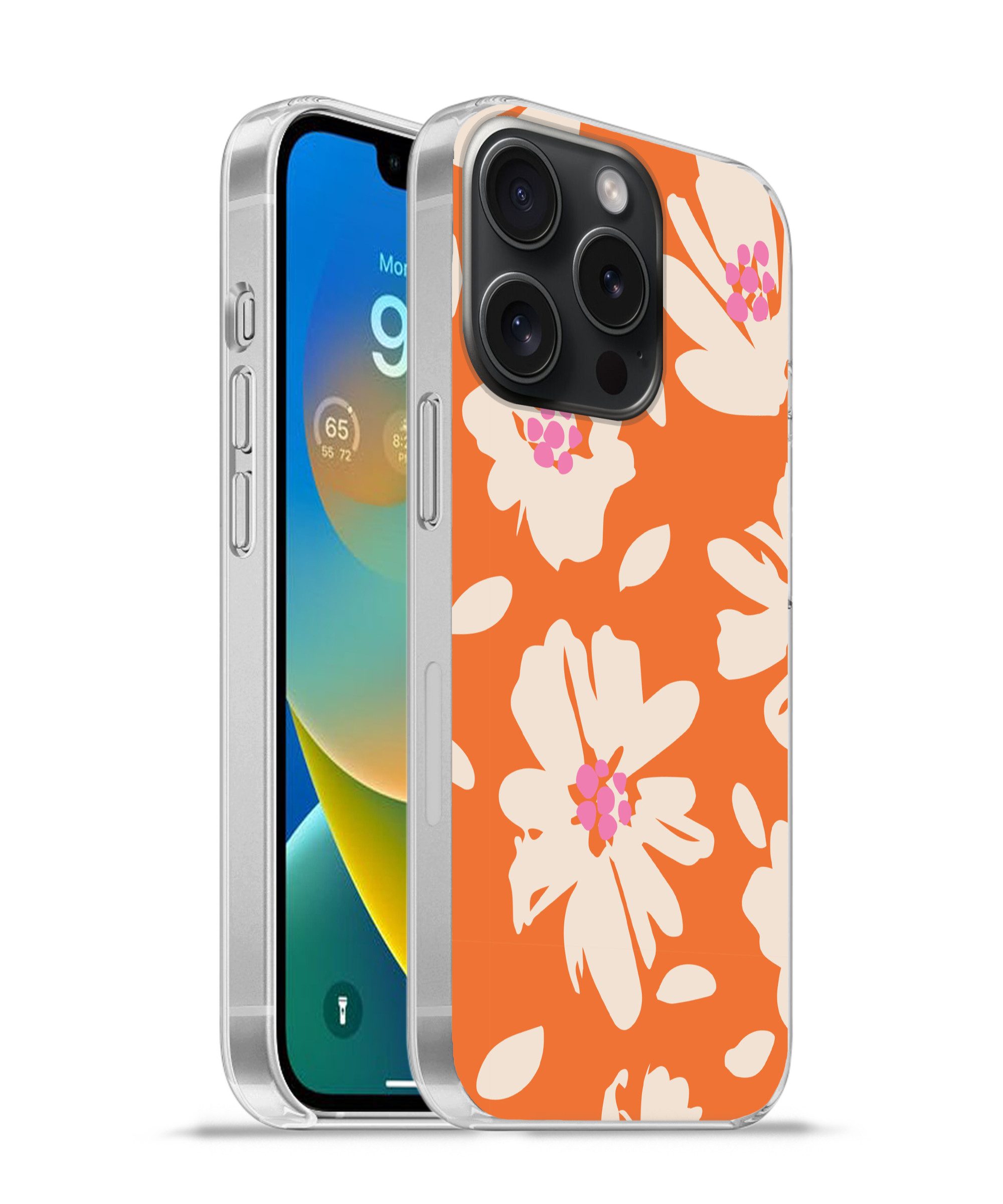 MuchoWow Handyhülle für Apple iPhone 15 Pro Blumen - Orange - Beige - Rosa - Abstrakt, Smartphone-Bumper, Print, Handy Schutzhülle Dünn