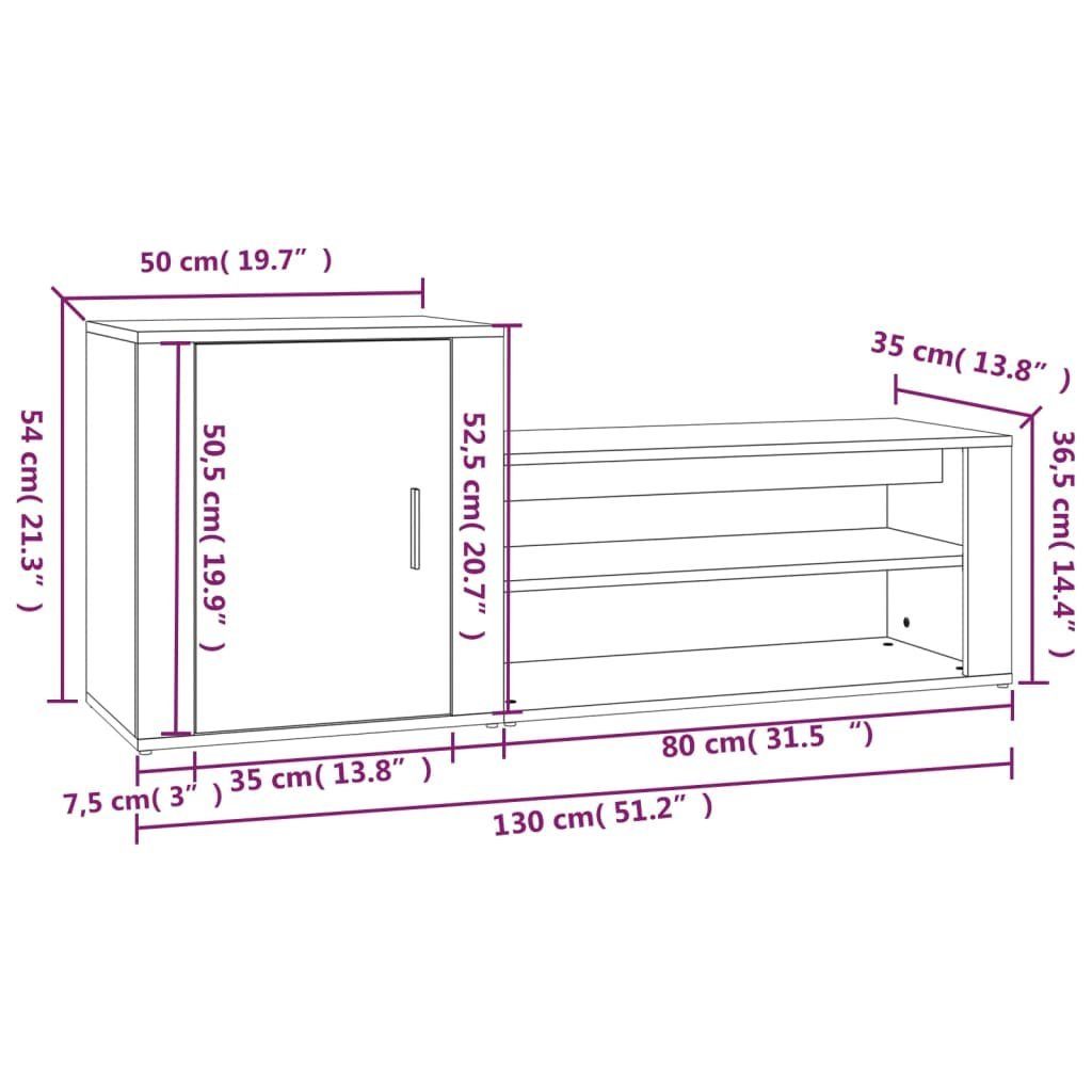 Eichen-Optik Braun Holzwerkstoff, 1-tlg. vidaXL Eiche Braune Schuhschrank cm Schuhregal 130x35x54