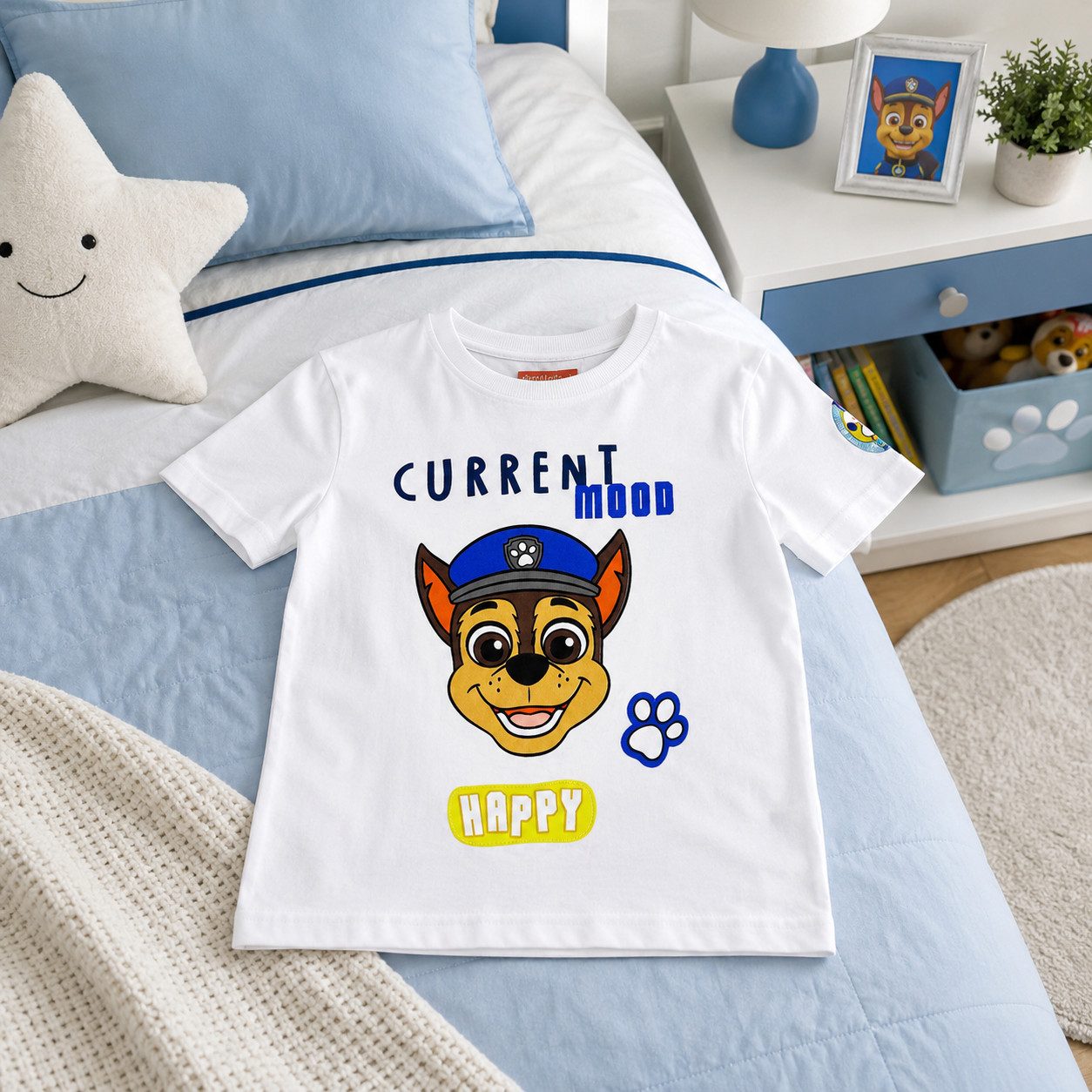 PAW PATROL Print-Shirt Paw Patrol Chase Jungen T-Shirt kurzarm 98–128 Baumwolle Grau/Weiß