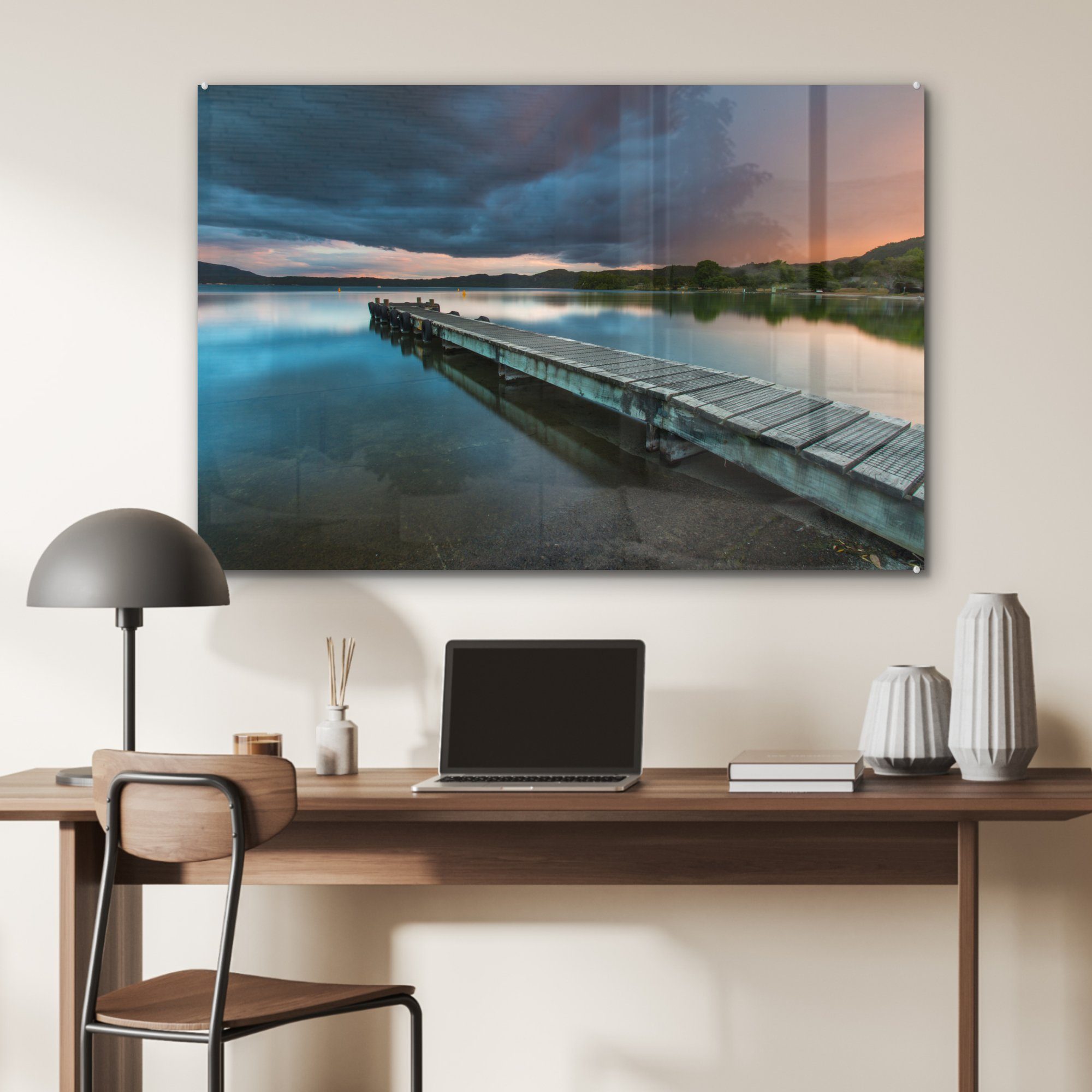 am (1 St), Acrylglasbilder Lake in Neuseeland, Schlafzimmer Tarawera Wohnzimmer & Bootssteg Acrylglasbild MuchoWow