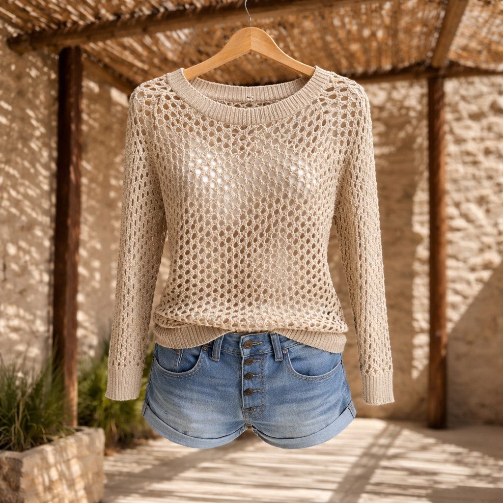 Zuckerwatte Strickpullover 25463 mit U-Boot Ausschnitt