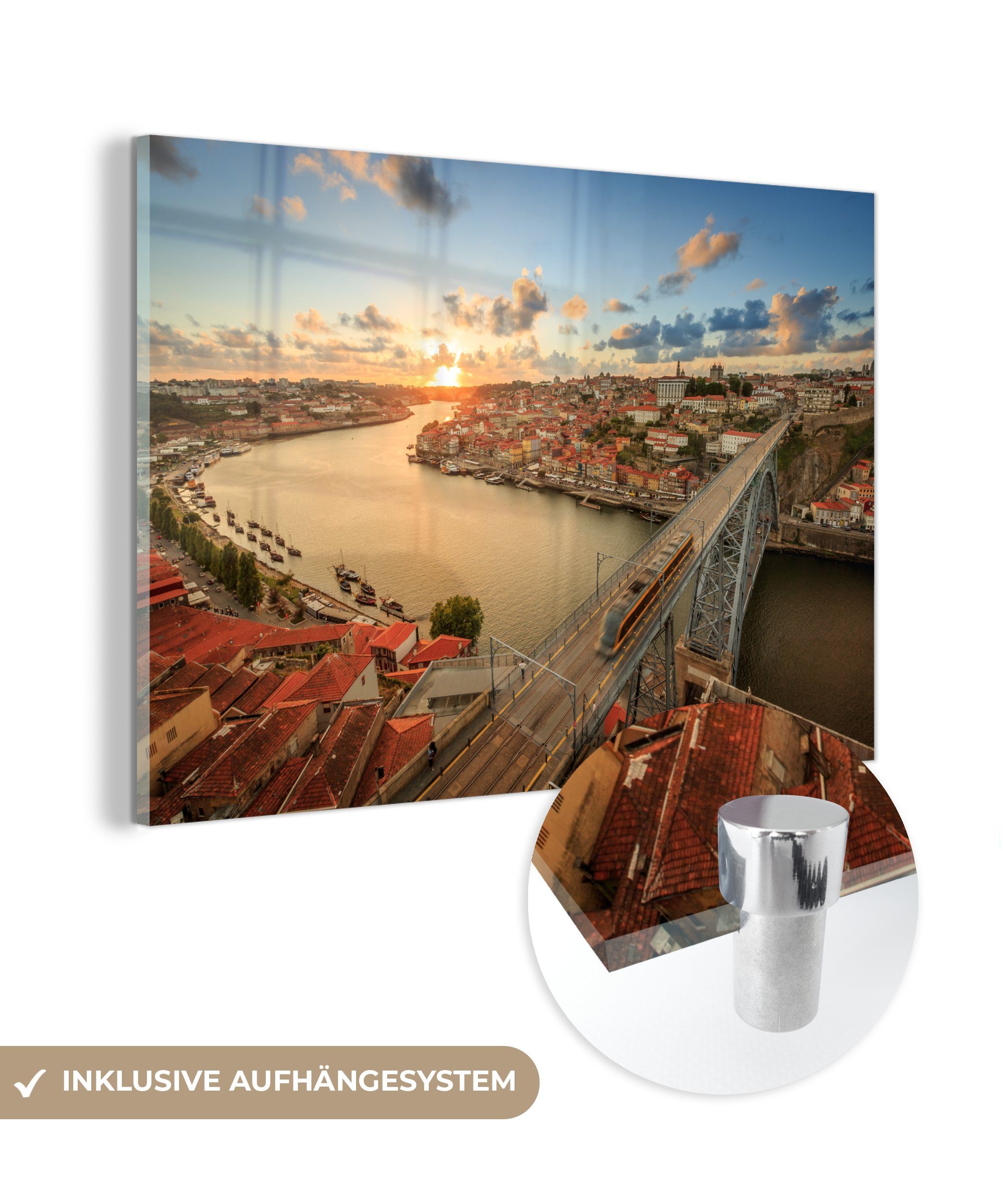 (1 Schlafzimmer Sonnenuntergang Acrylglasbild MuchoWow & in Wohnzimmer St), Acrylglasbilder Porto,
