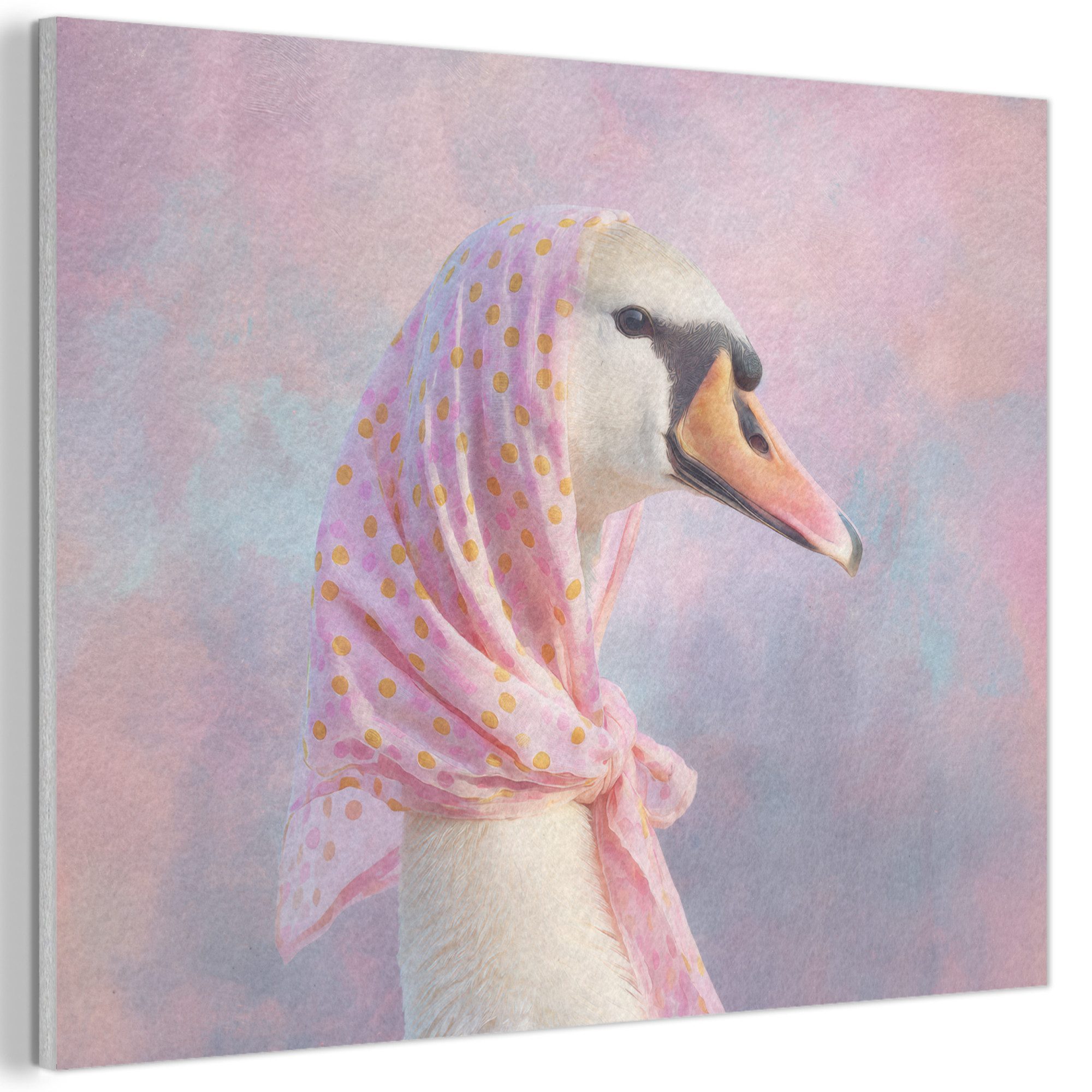 MuchoWow Gemälde Schwan - Halstuch - Pastellwolken, Fotodruck (1 St), Akustikbilder Schallabsorber, Wandpaneele, Akustikpaneele 70x50 cm