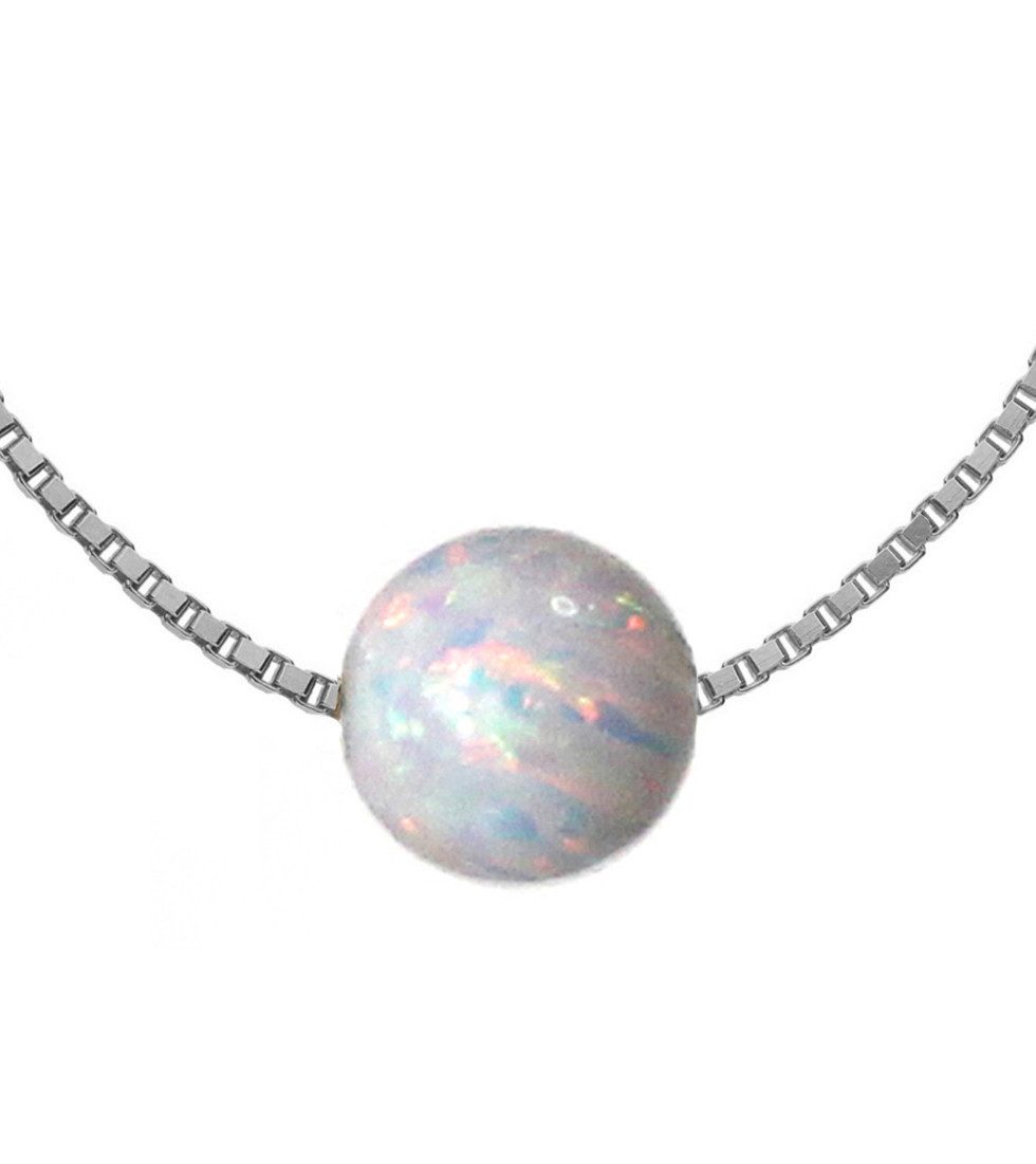 Edellis Kette mit Anhänger Hochwertiger runder Weißer Opal 8 mm mit 925 Ste günstig online kaufen