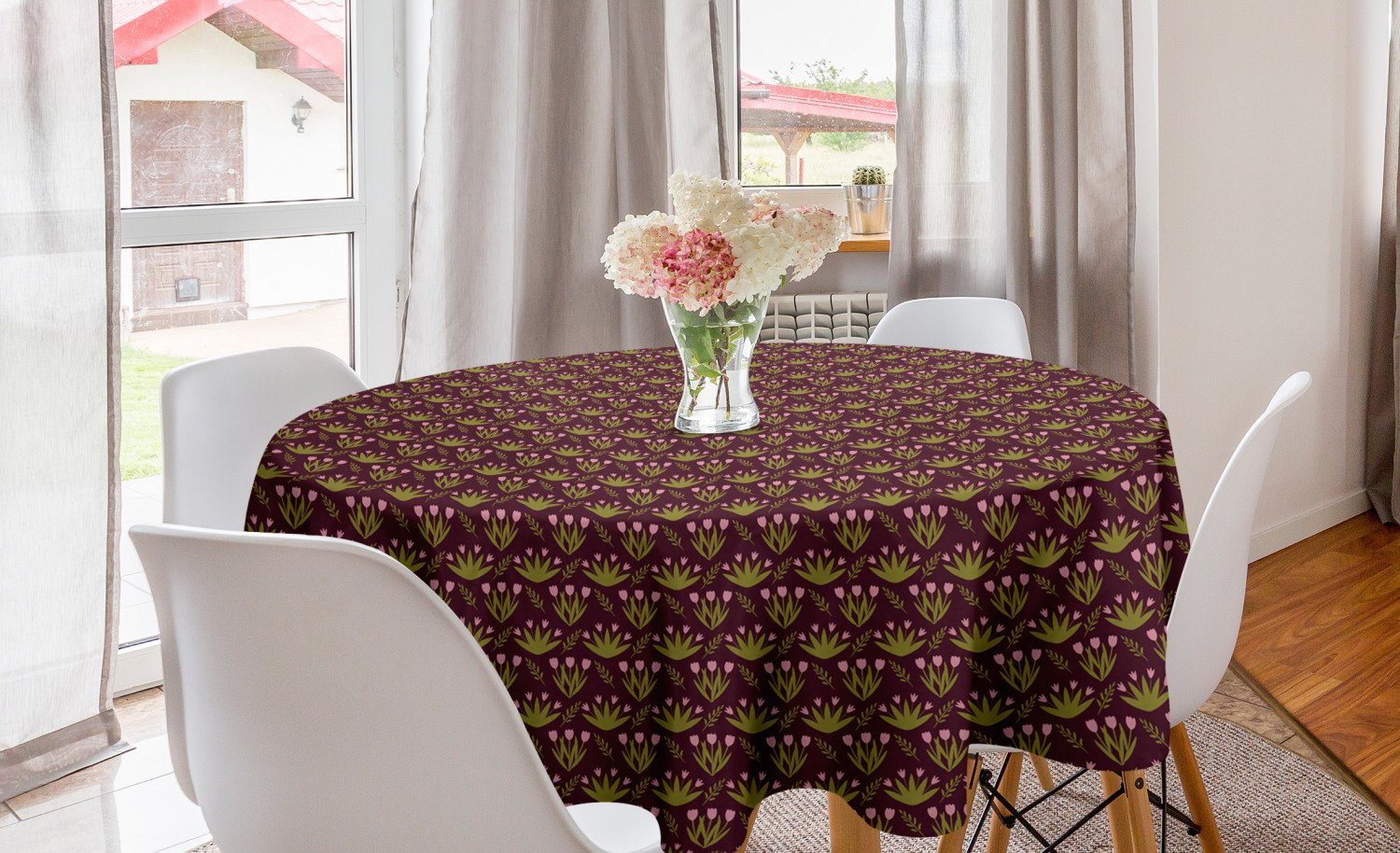 Abakuhaus Tischdecke Kreis Tischdecke Abstrakte Blatt Abdeckung Küche Dekoration, Haarzopf Blumen für Esszimmer Tulip